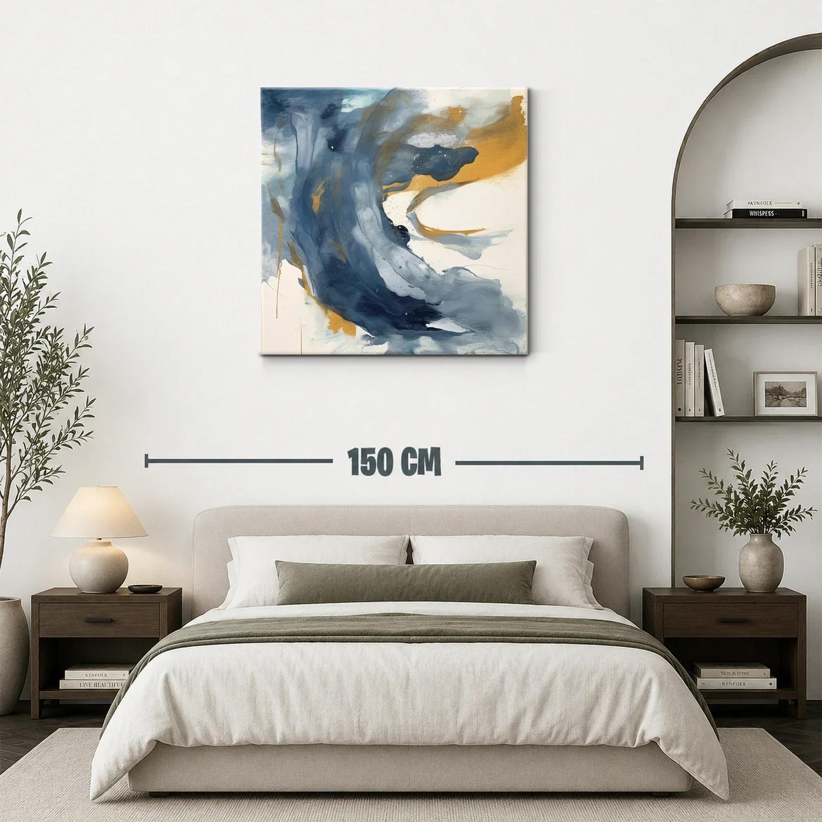 Cuadro abstracto con tonos azules y dorados vibrantes — miniatura 3