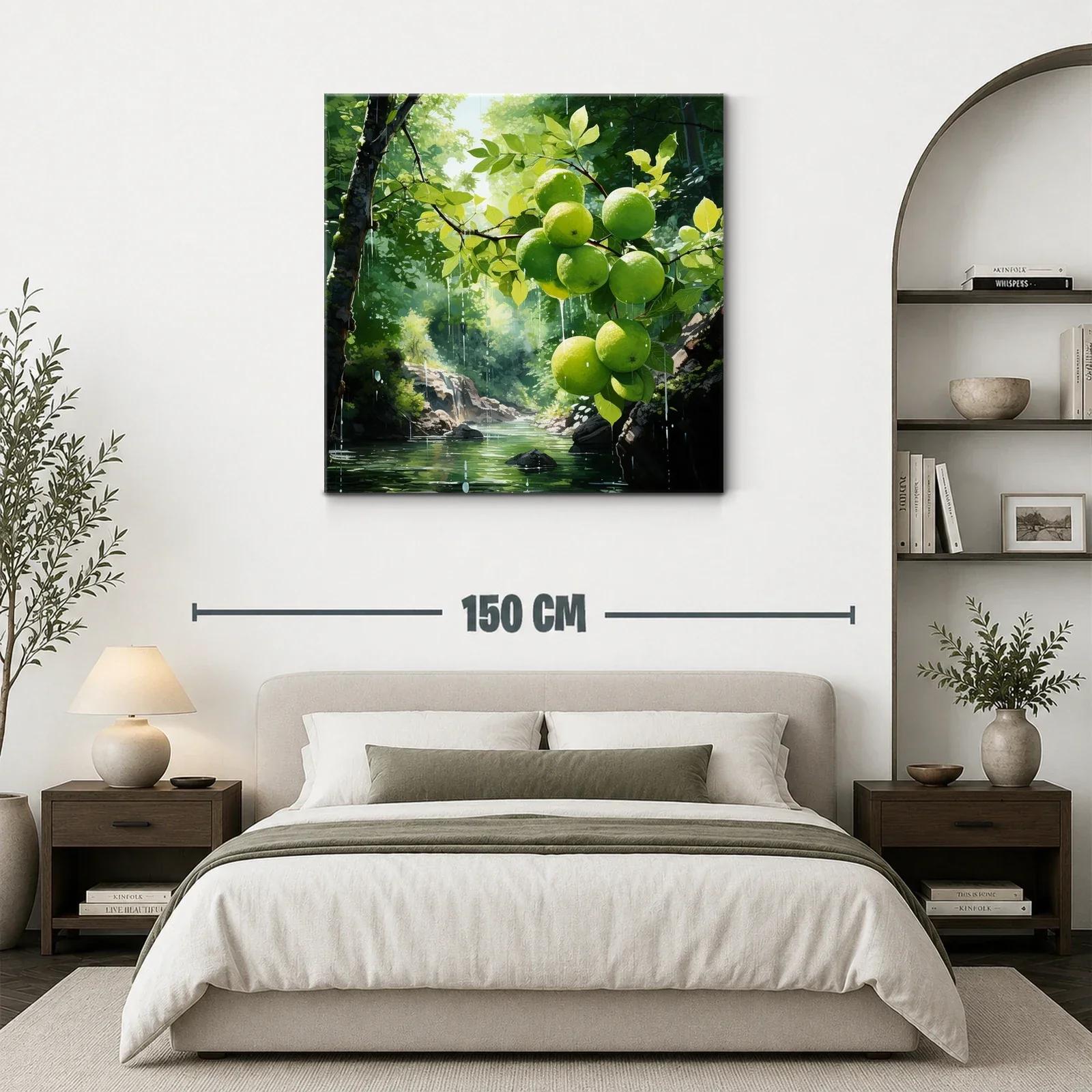 Cuadro naturaleza con manzanas verdes en paisaje luminoso — miniatura 3
