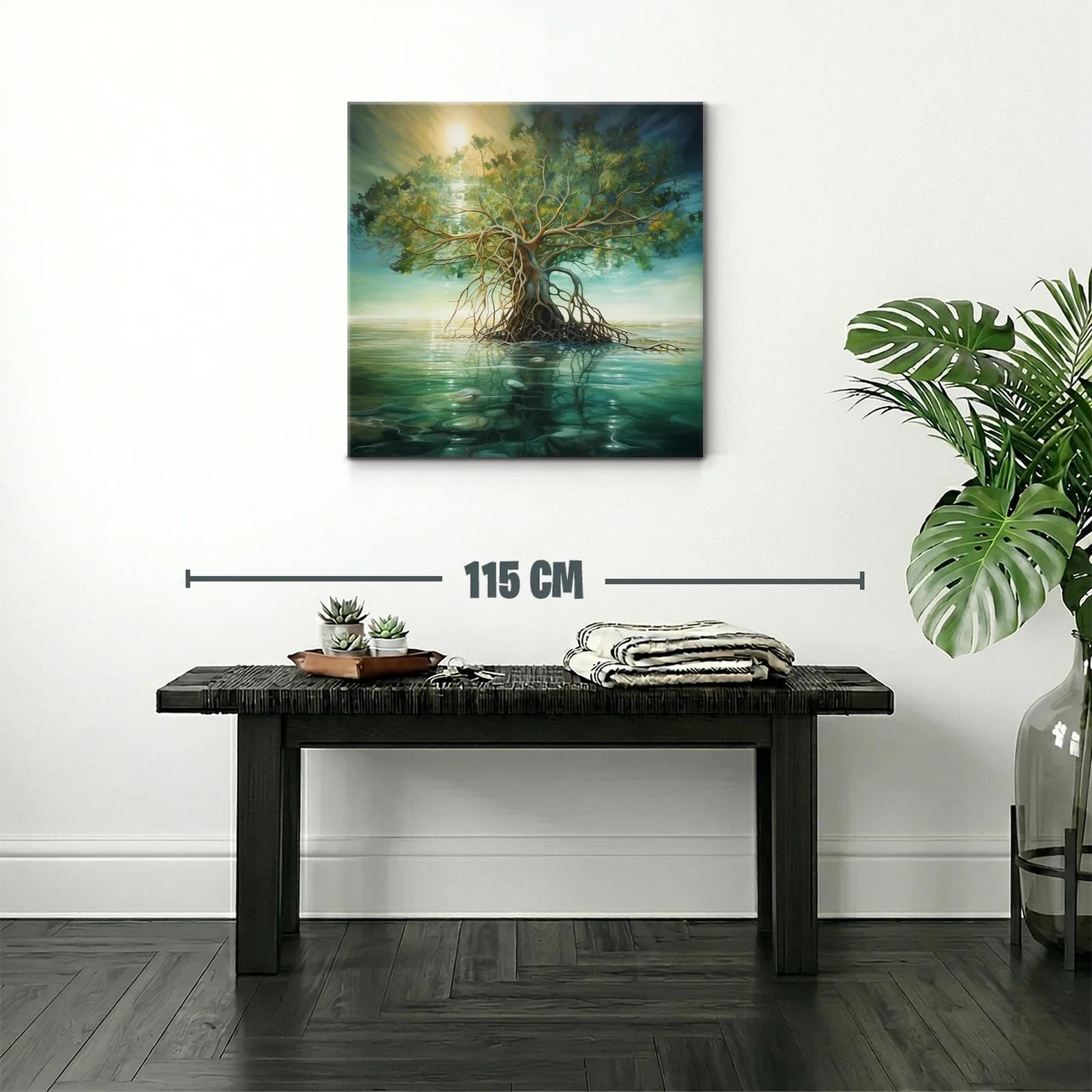 Árbol solitario sobre aguas tranquilas en tonos naturales — miniatura 2