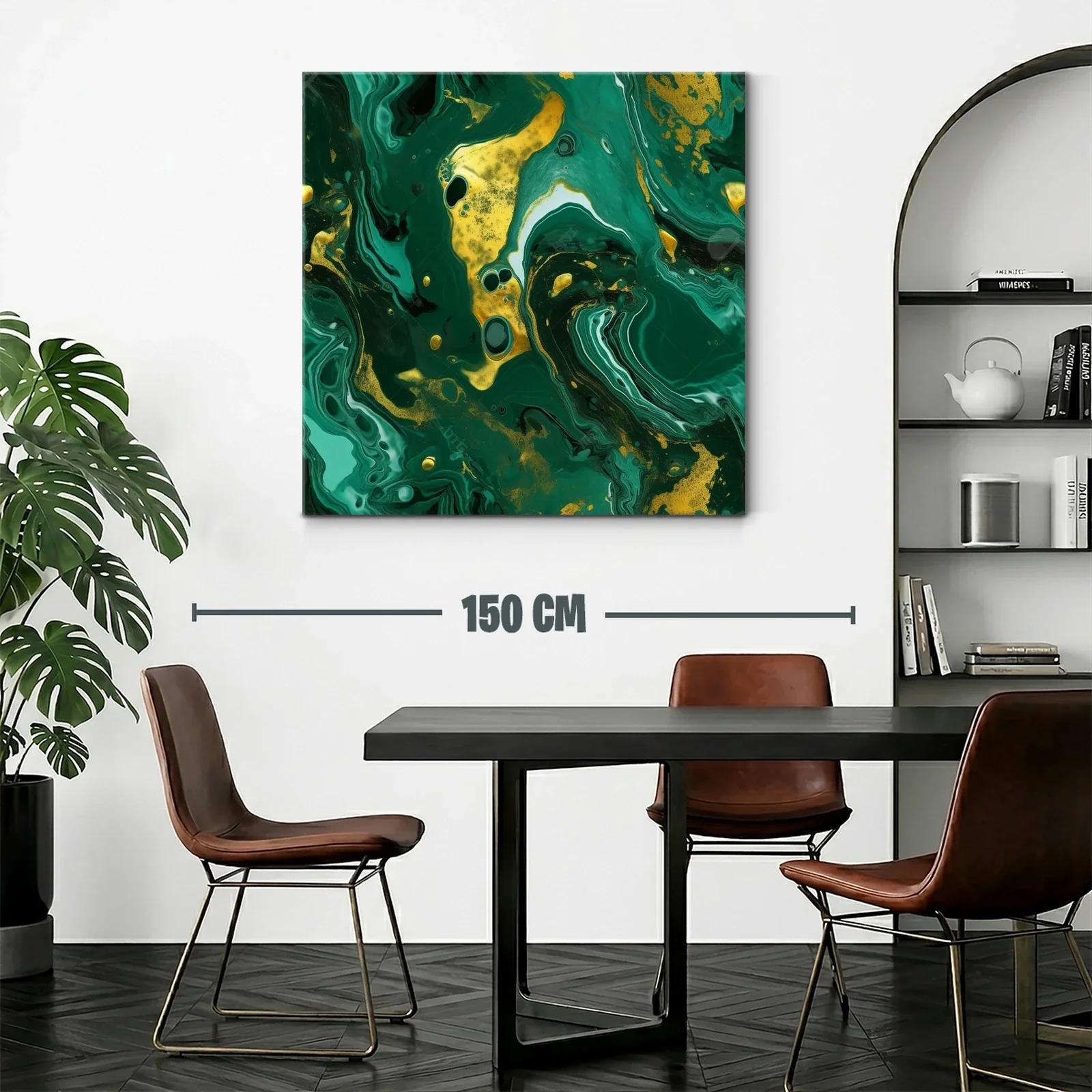 Arte Abstracto en Verde y Dorado con Movimiento Fluido — miniatura 2