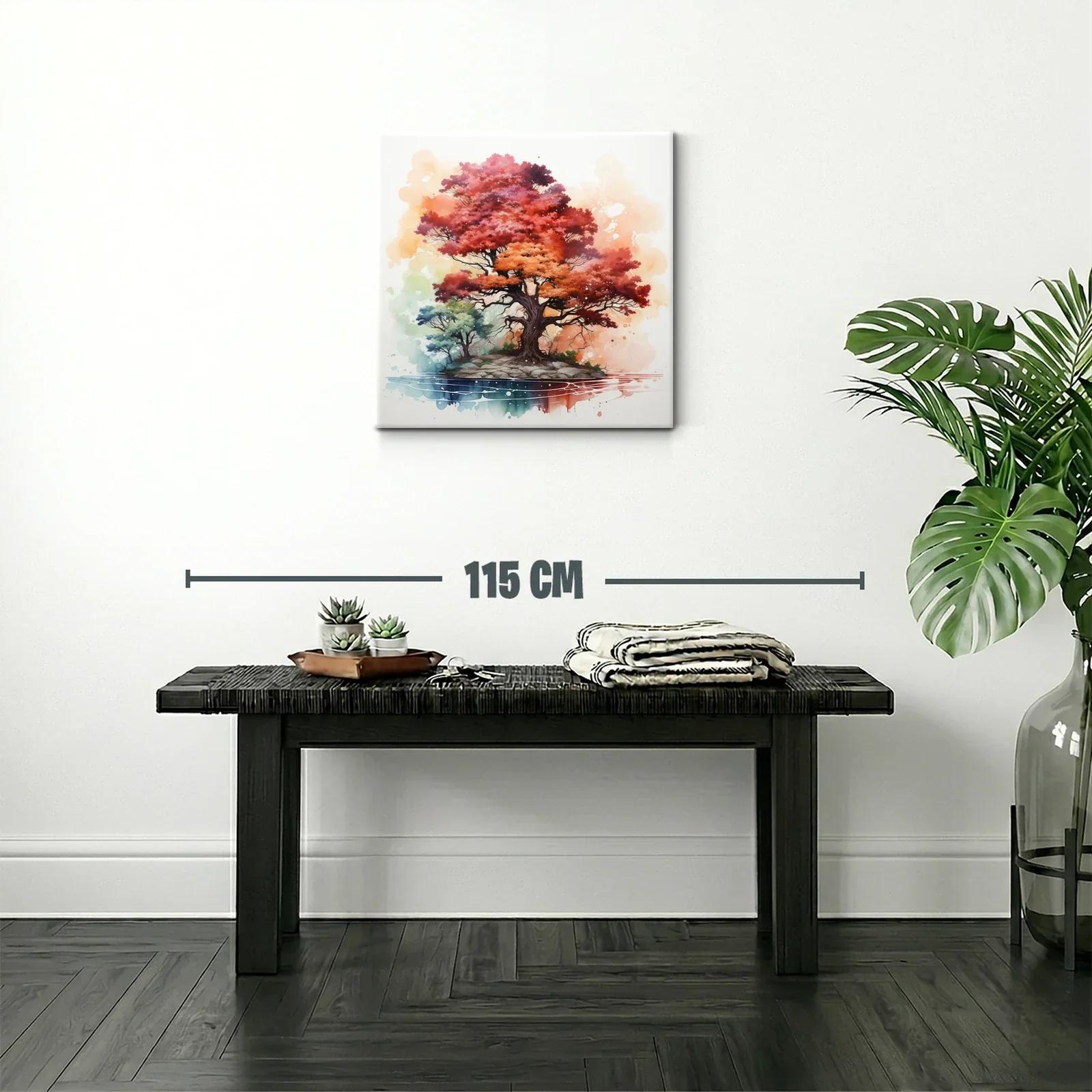 Árbol vibrante en isla con tonos otoño y acuarela — miniatura 2
