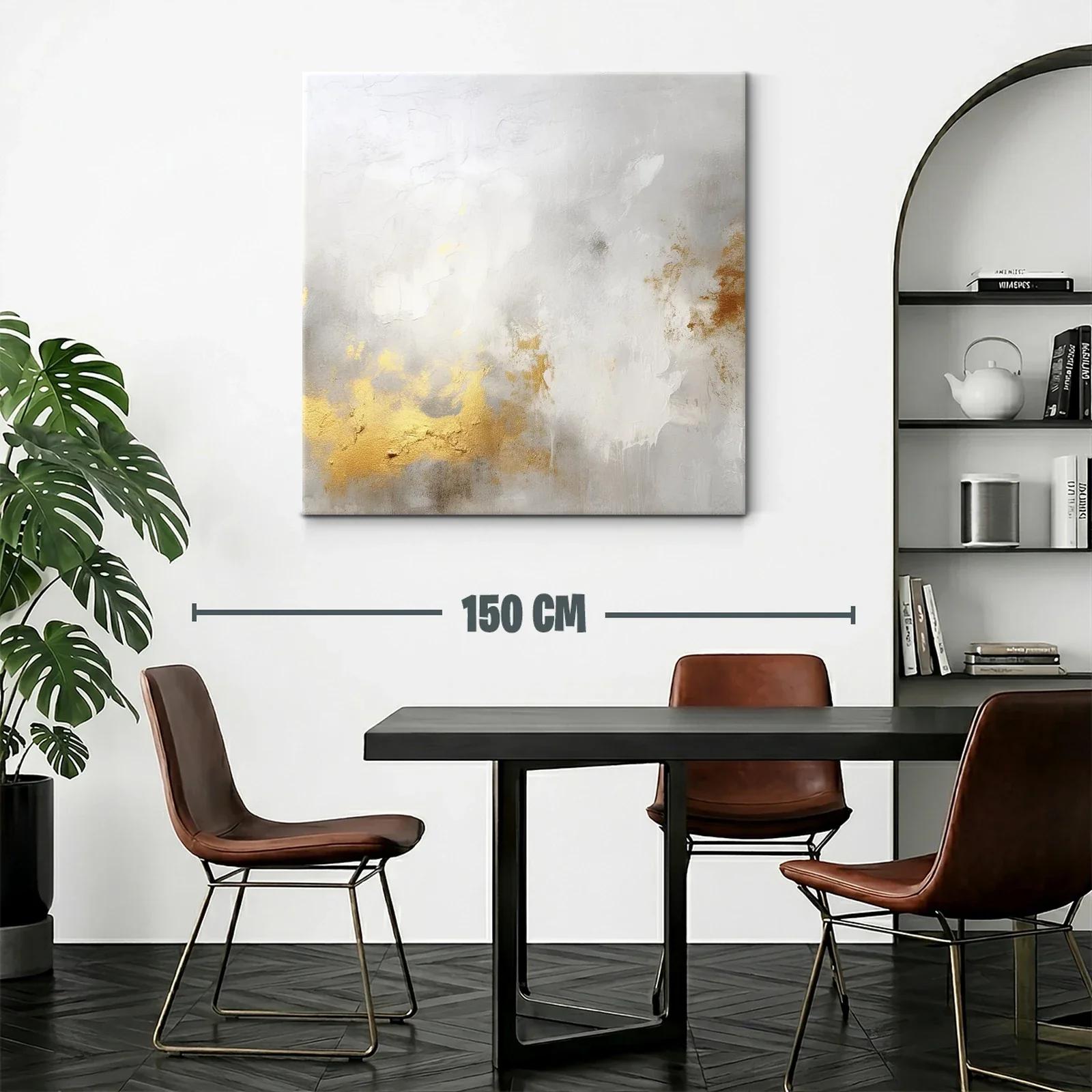 Cuadro abstracto elegante en tonos oro y neutros — miniatura 2