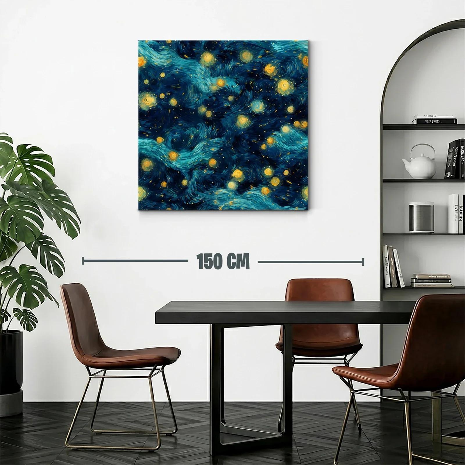 Cuadro abstracto con galaxia de estrellas y remolinos azules — miniatura 2