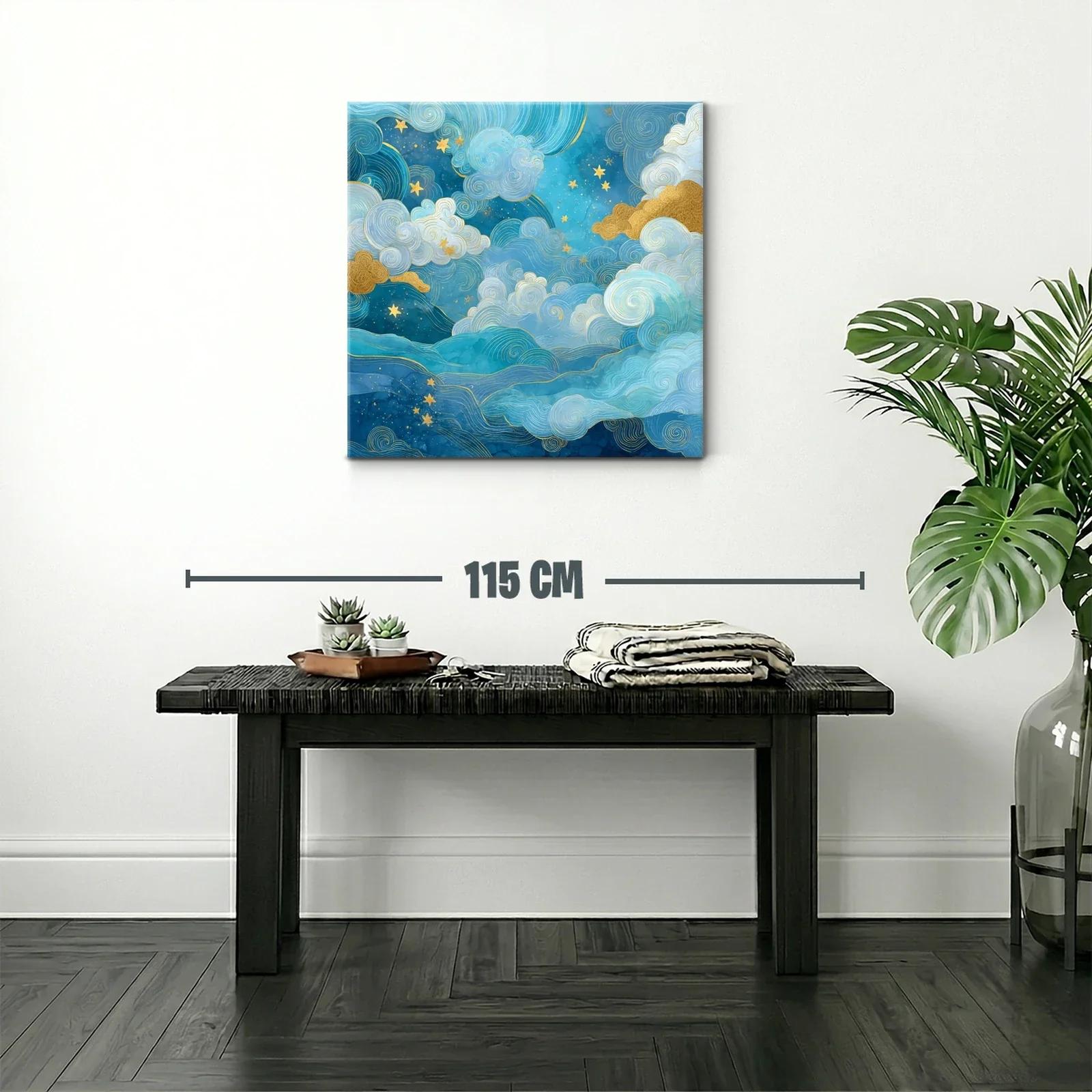 Cuadro abstracto de cielo estrellado con nubes doradas — miniatura 2