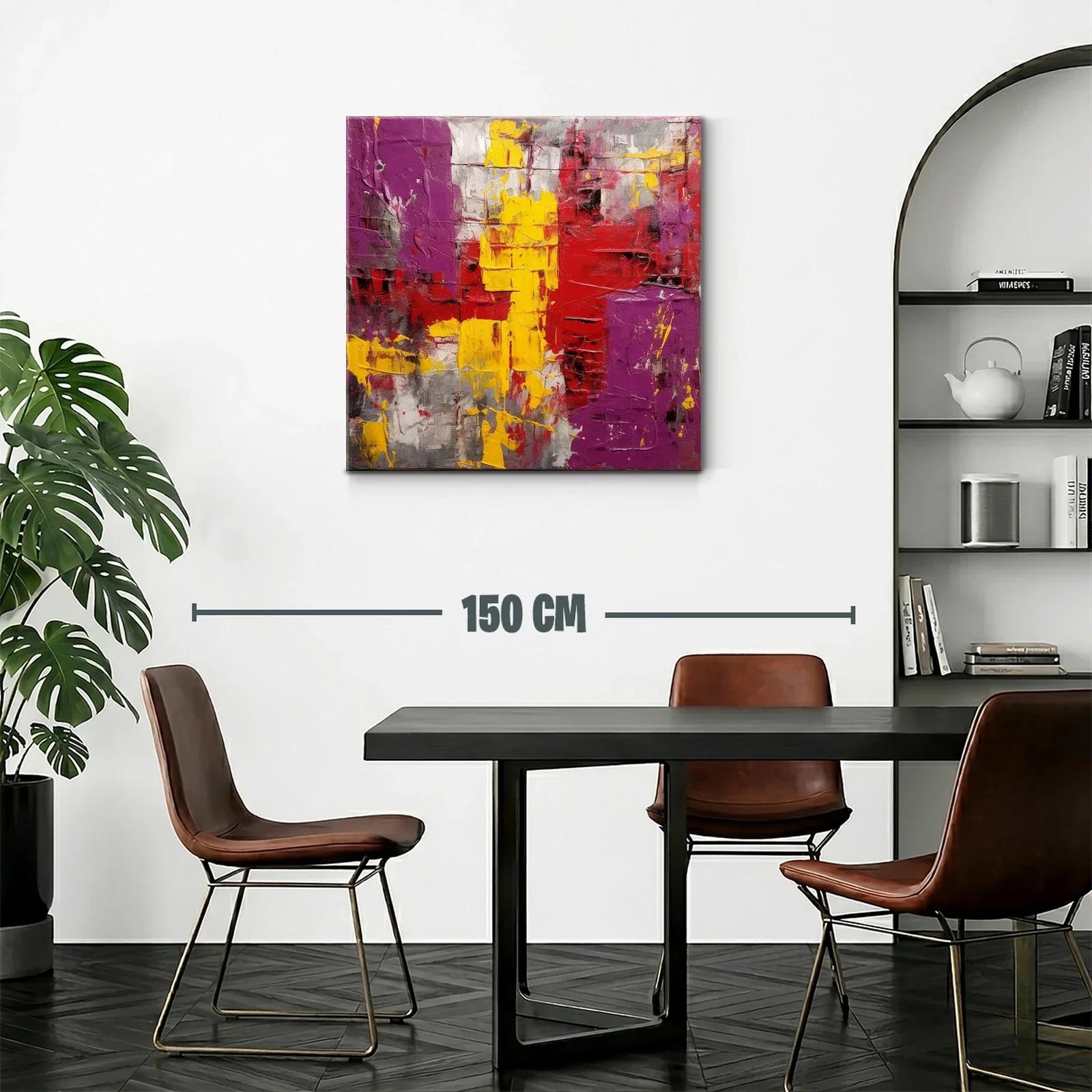 Cuadro abstracto en tonos vivos rojos amarillos y morados — miniatura 2