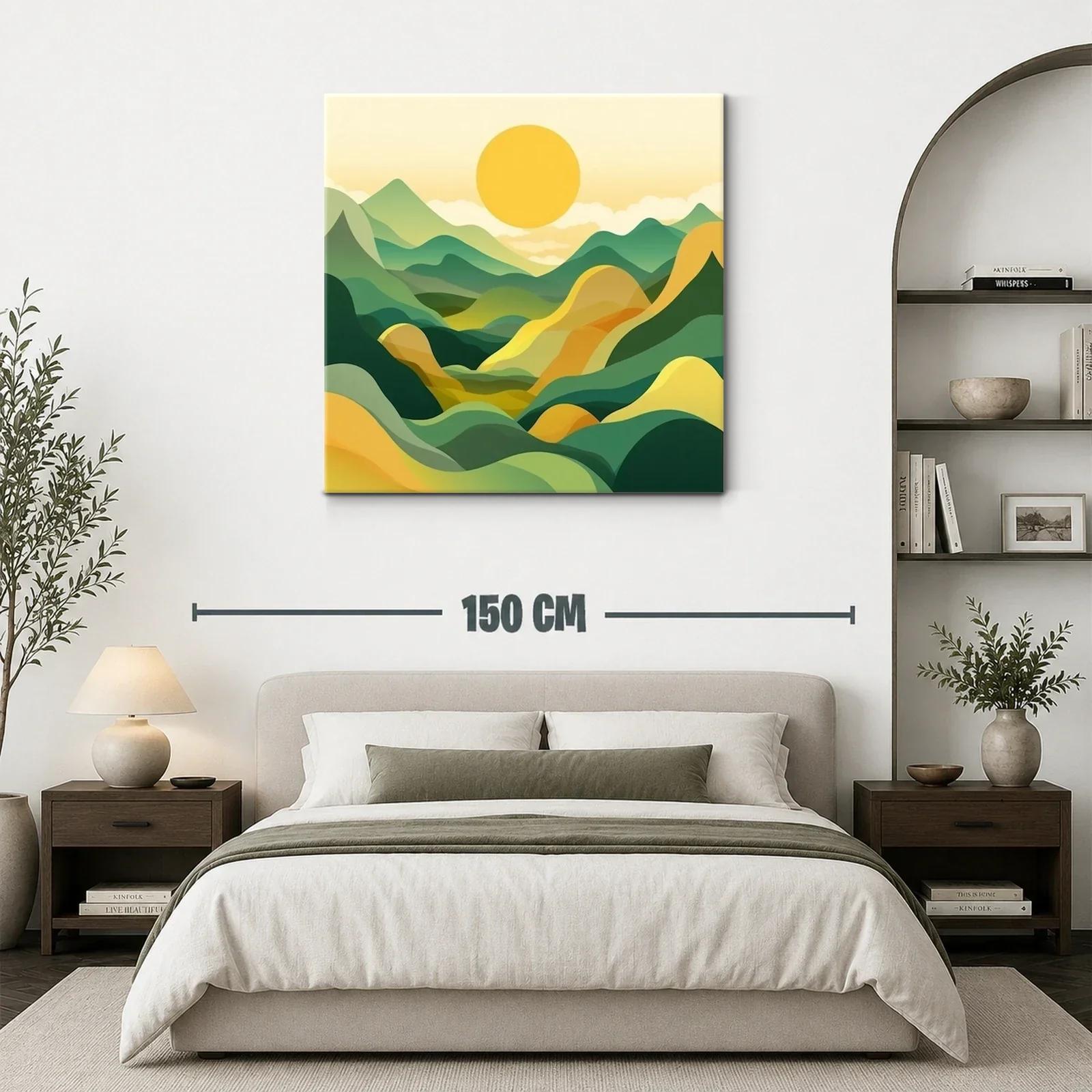 Paisaje abstracto con montañas y sol amarillo vibrante — miniatura 3