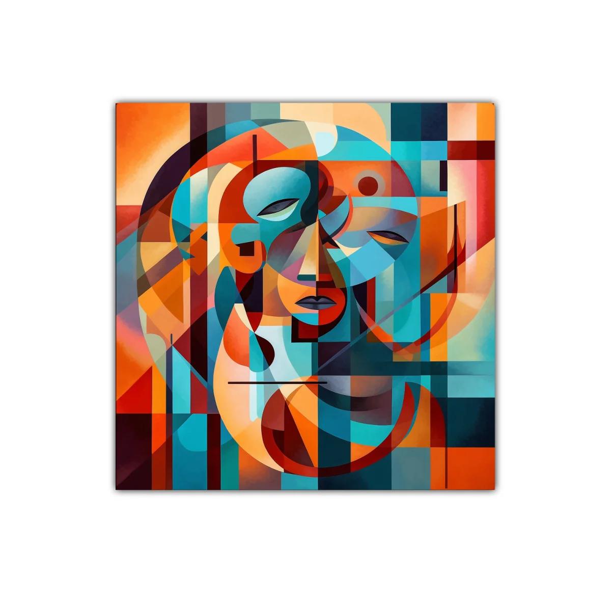 Cuadro abstracto con rostros geométricos y vibrantes colores — miniatura 1