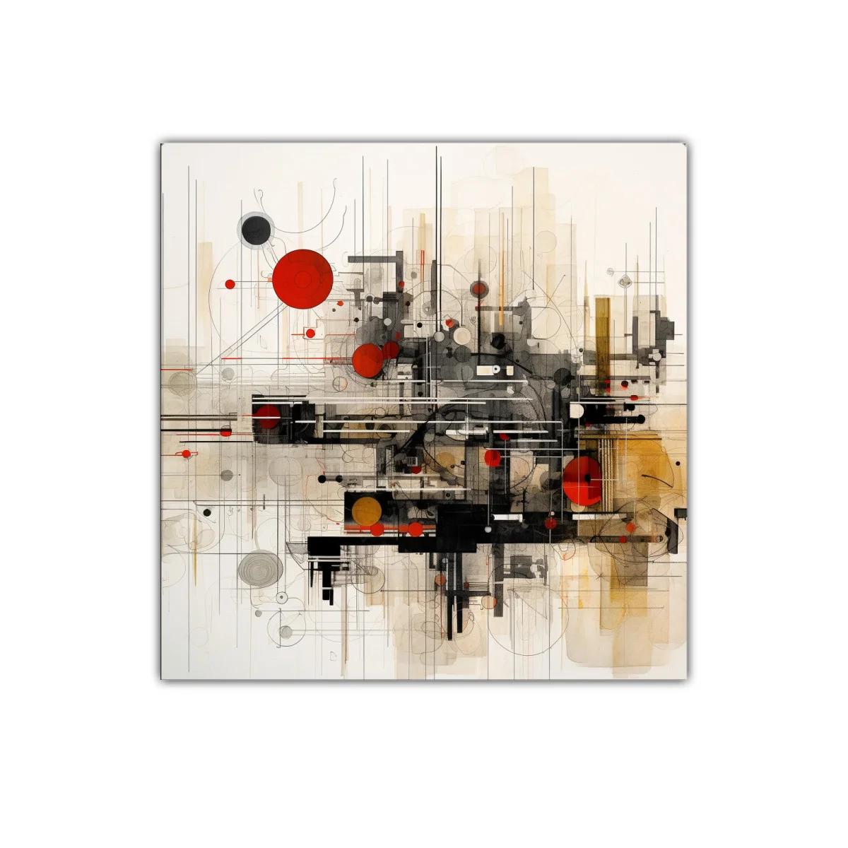 Composición geométrica con toques rojos y negros vibrantes — imagen principal