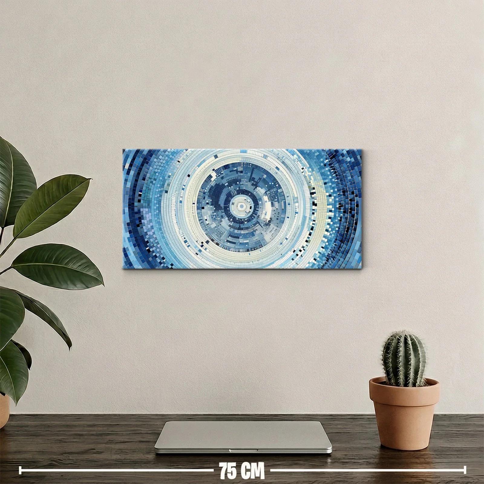 Cuadro círculos concéntricos abstractos en mosaico azul y turquesa — miniatura 2