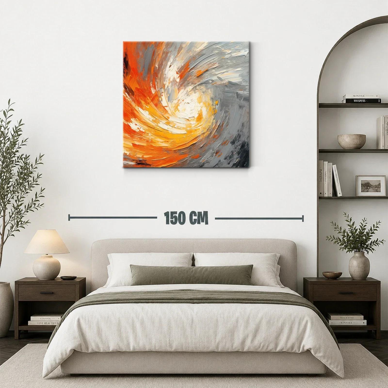 Cuadro abstracto con remolino en tonos cálidos y grises — miniatura 3