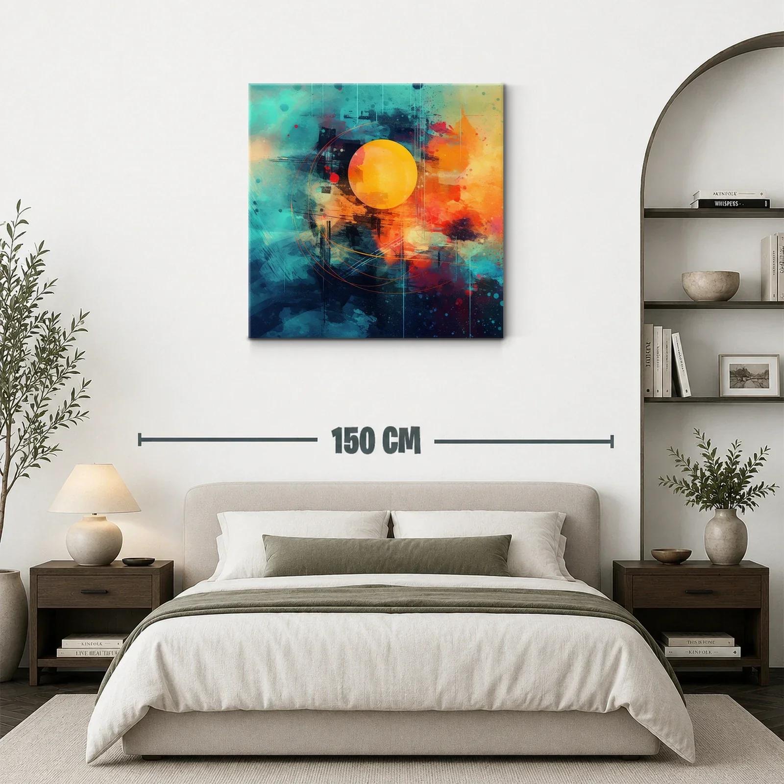 Cuadro abstracto con esfera solar vibrante y tonos intensos — miniatura 3