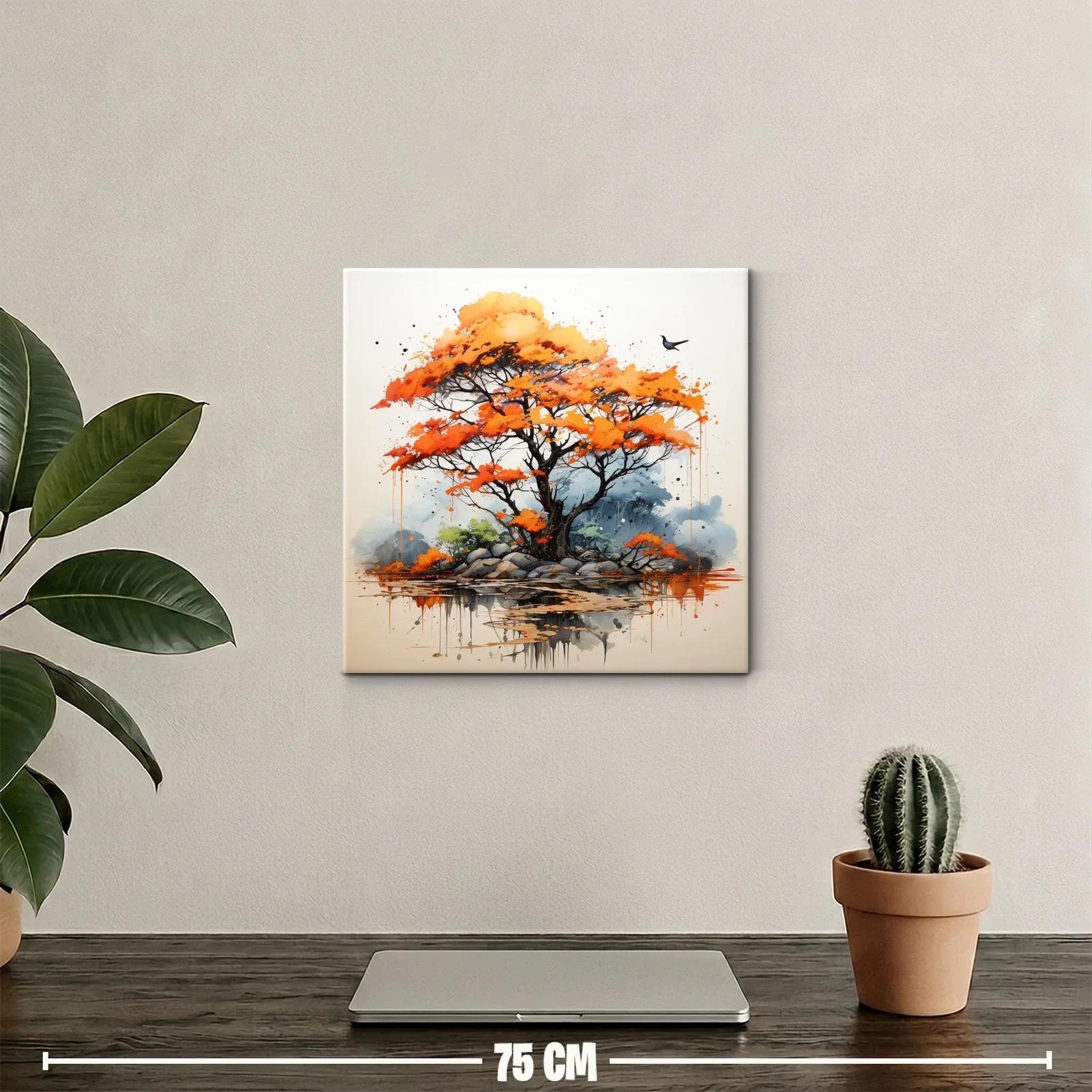 Árbol en otoño con tonos cálidos y reflejos de agua — miniatura 2