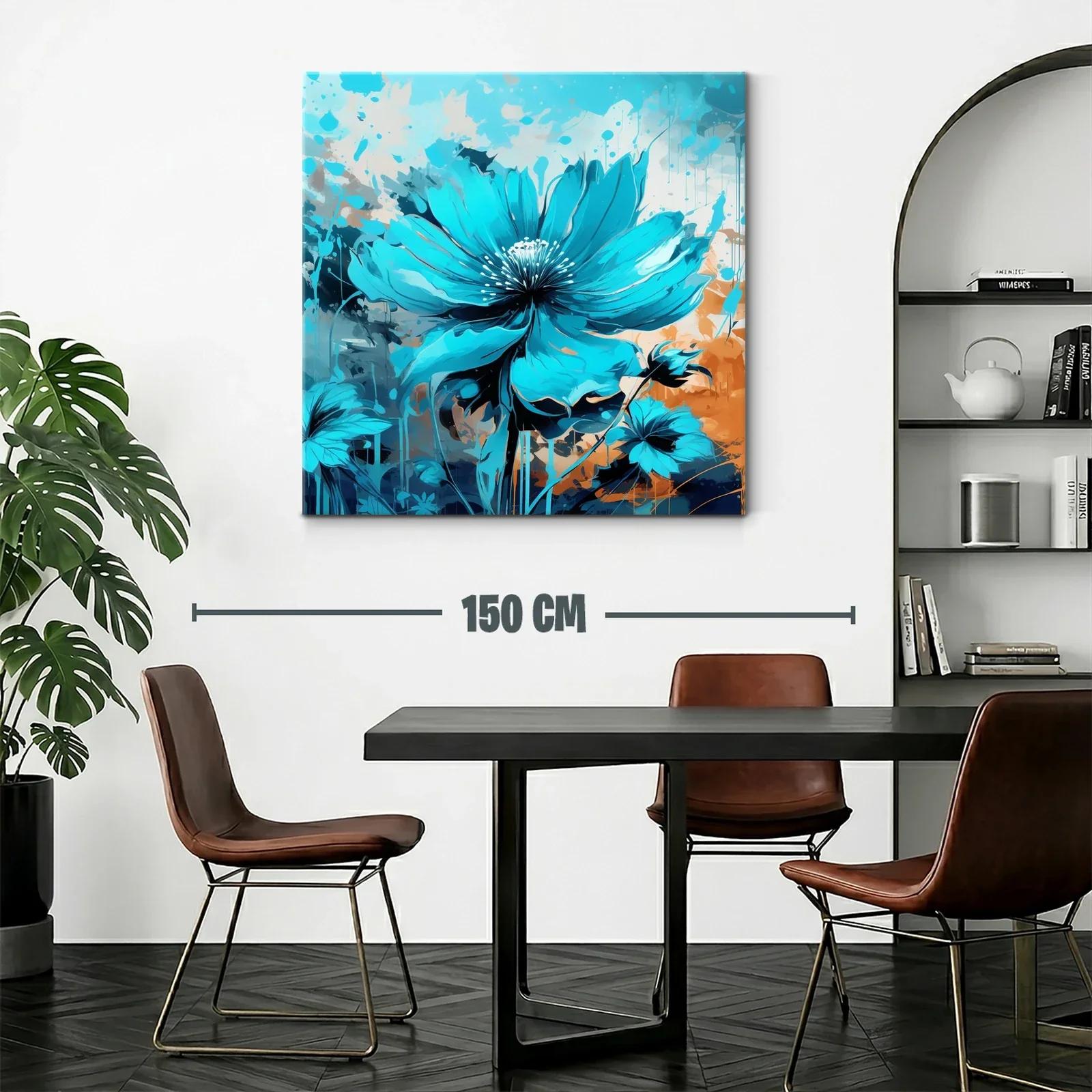 Cuadro con flor azul vibrante sobre fondo abstracto cálido — miniatura 2