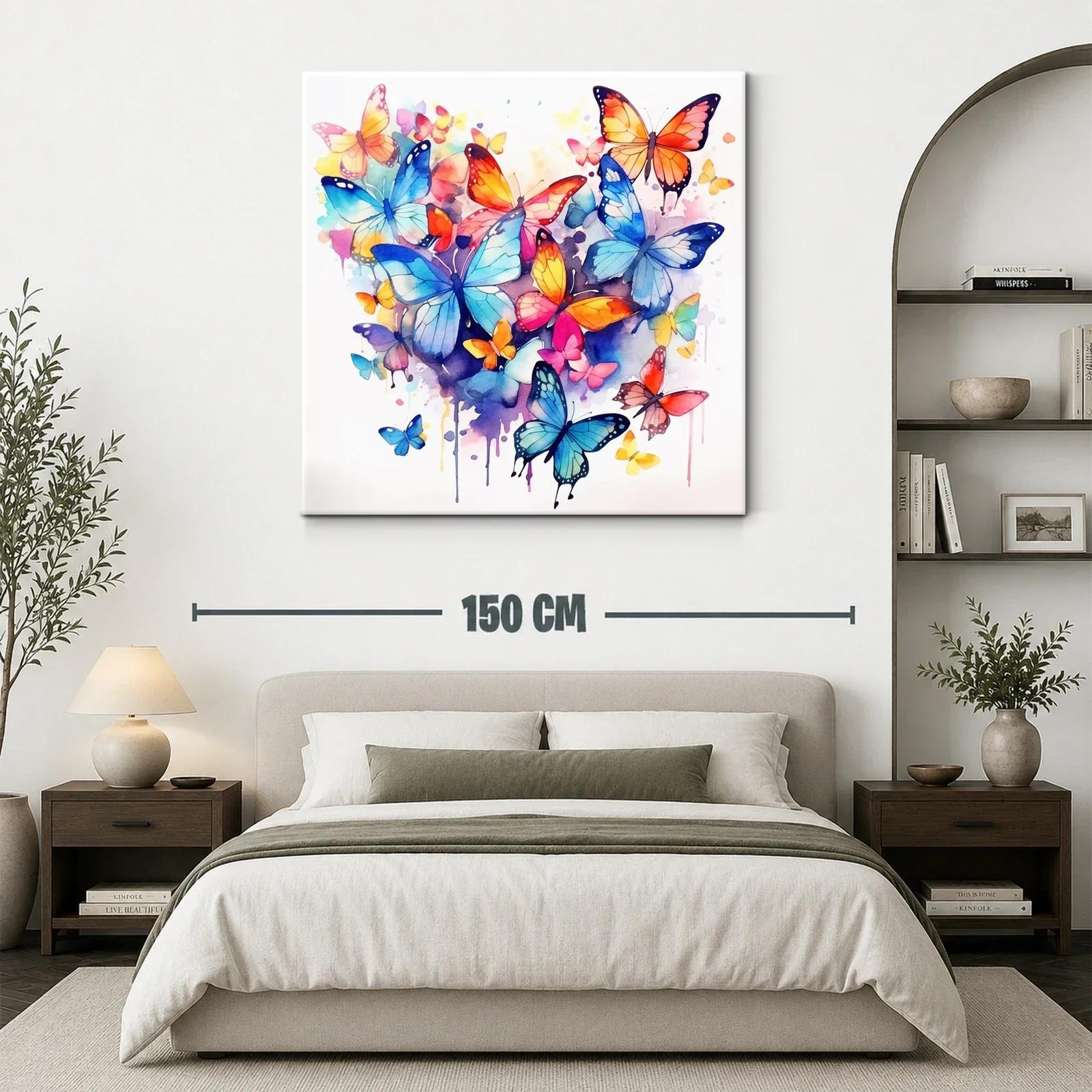Cuadro con mariposas vibrantes en tonos azules y naranjas — miniatura 3