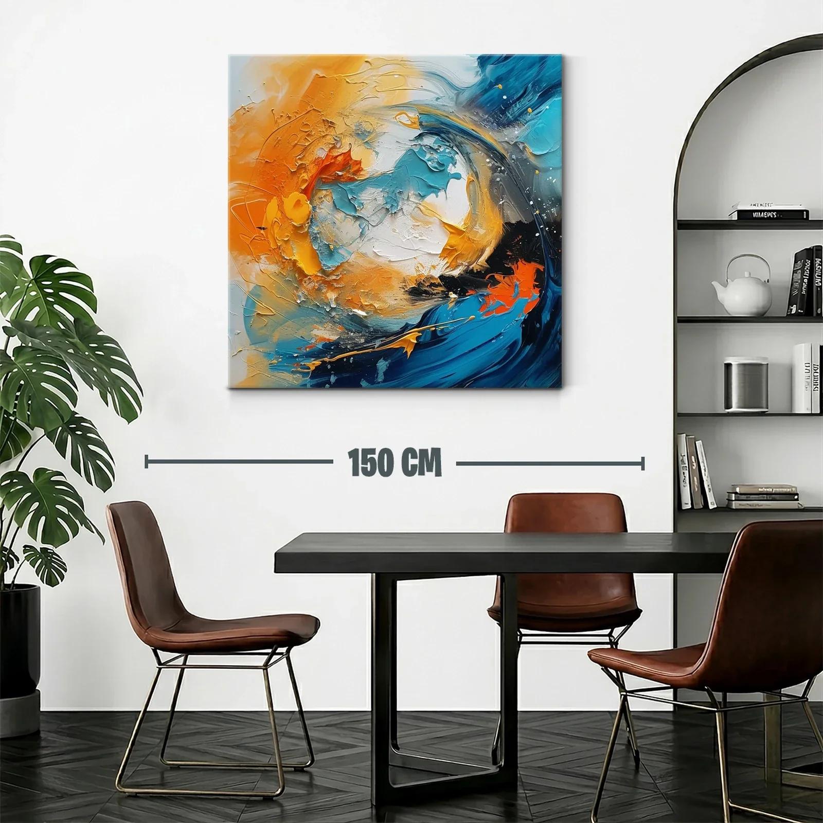 Cuadro abstracto en tonos turquesa y naranja vibrante — miniatura 2