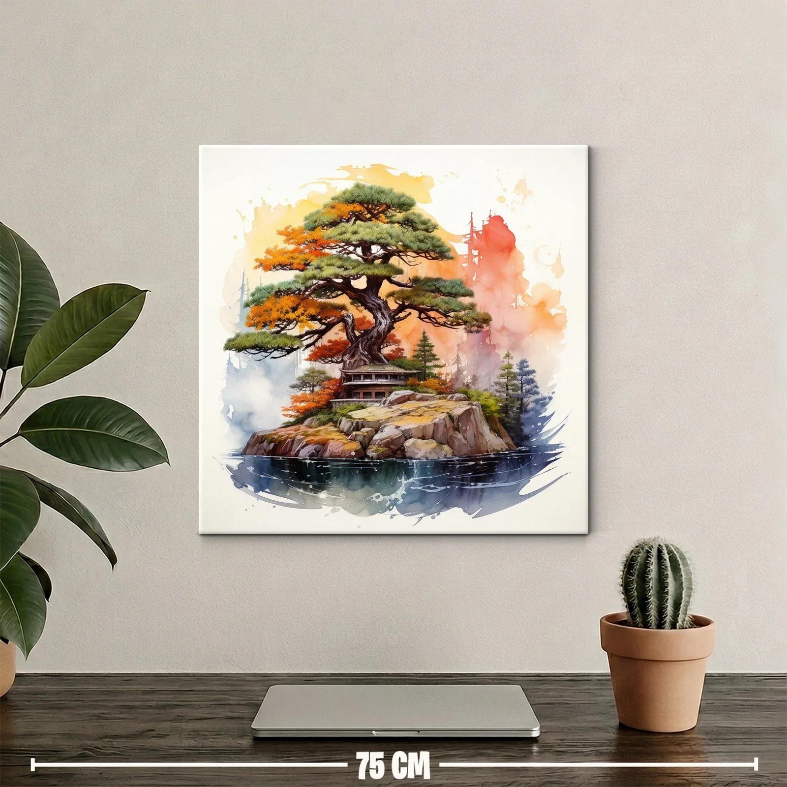 Paisaje sereno con árbol y refugio en isla rocosa — miniatura 2