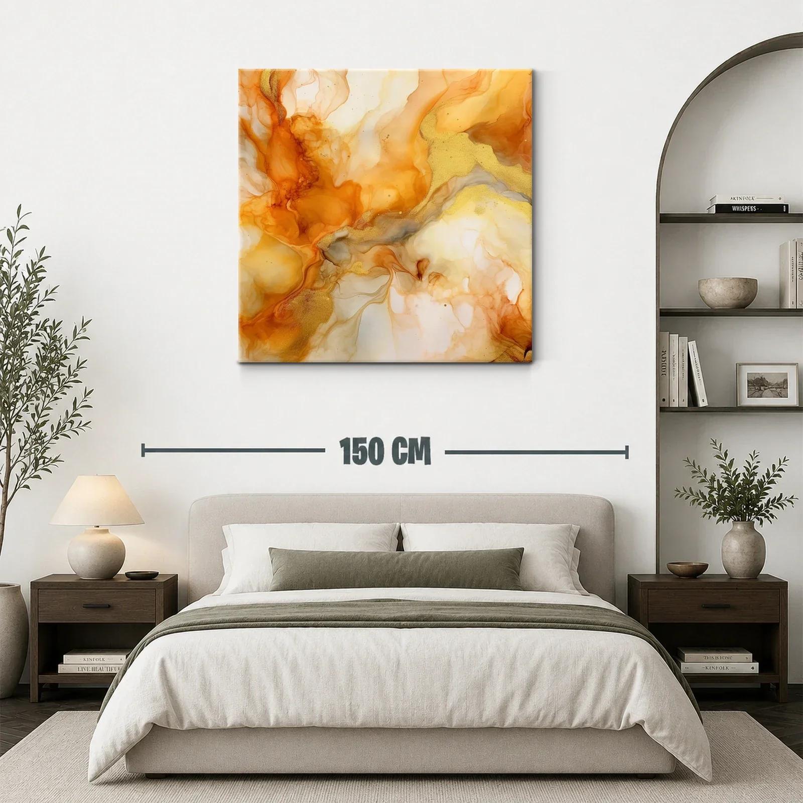 Cuadro abstracto en tonos cálidos dorados y naranjas — miniatura 3