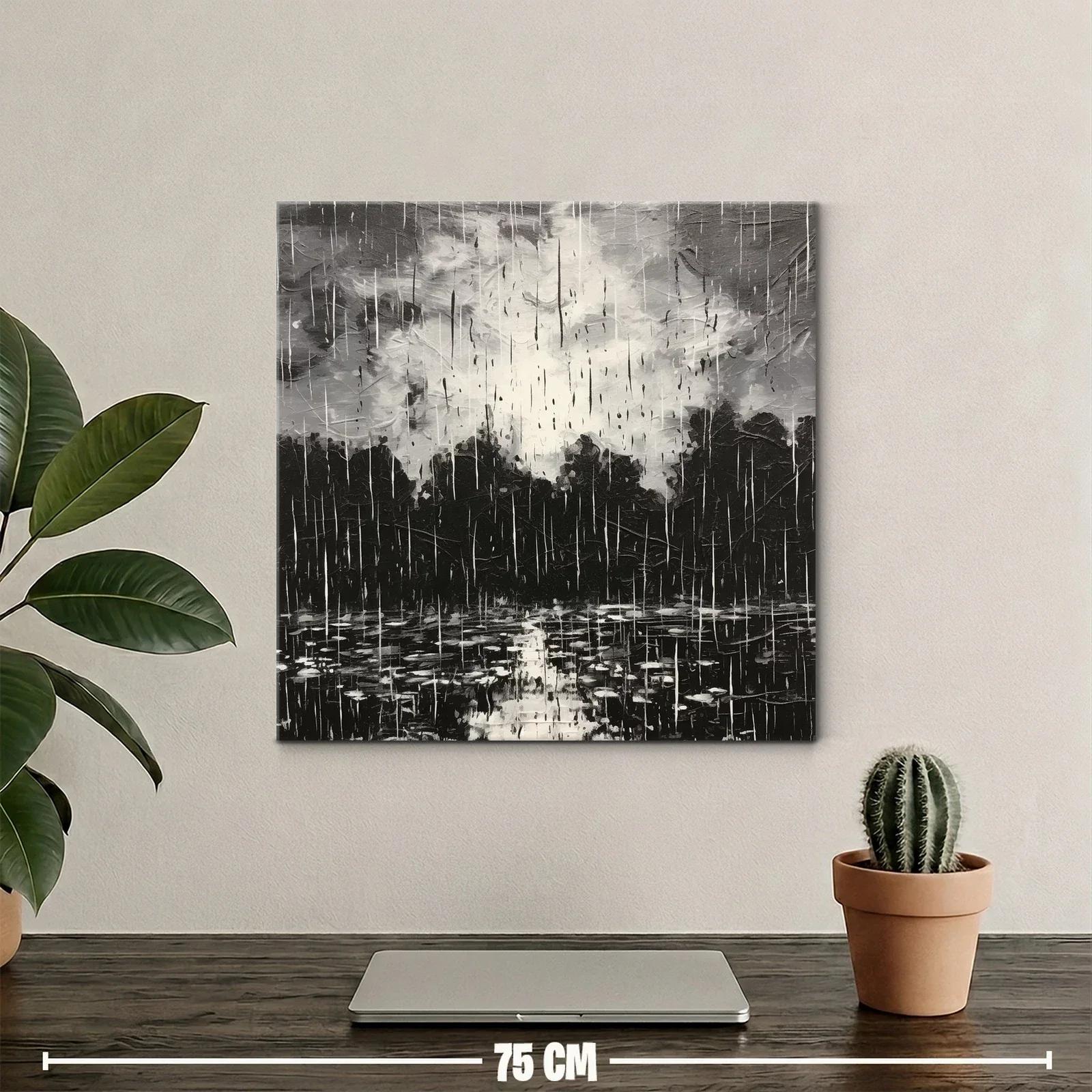 Cuadro artístico paisaje lluvioso en tonos gris y negro — miniatura 2
