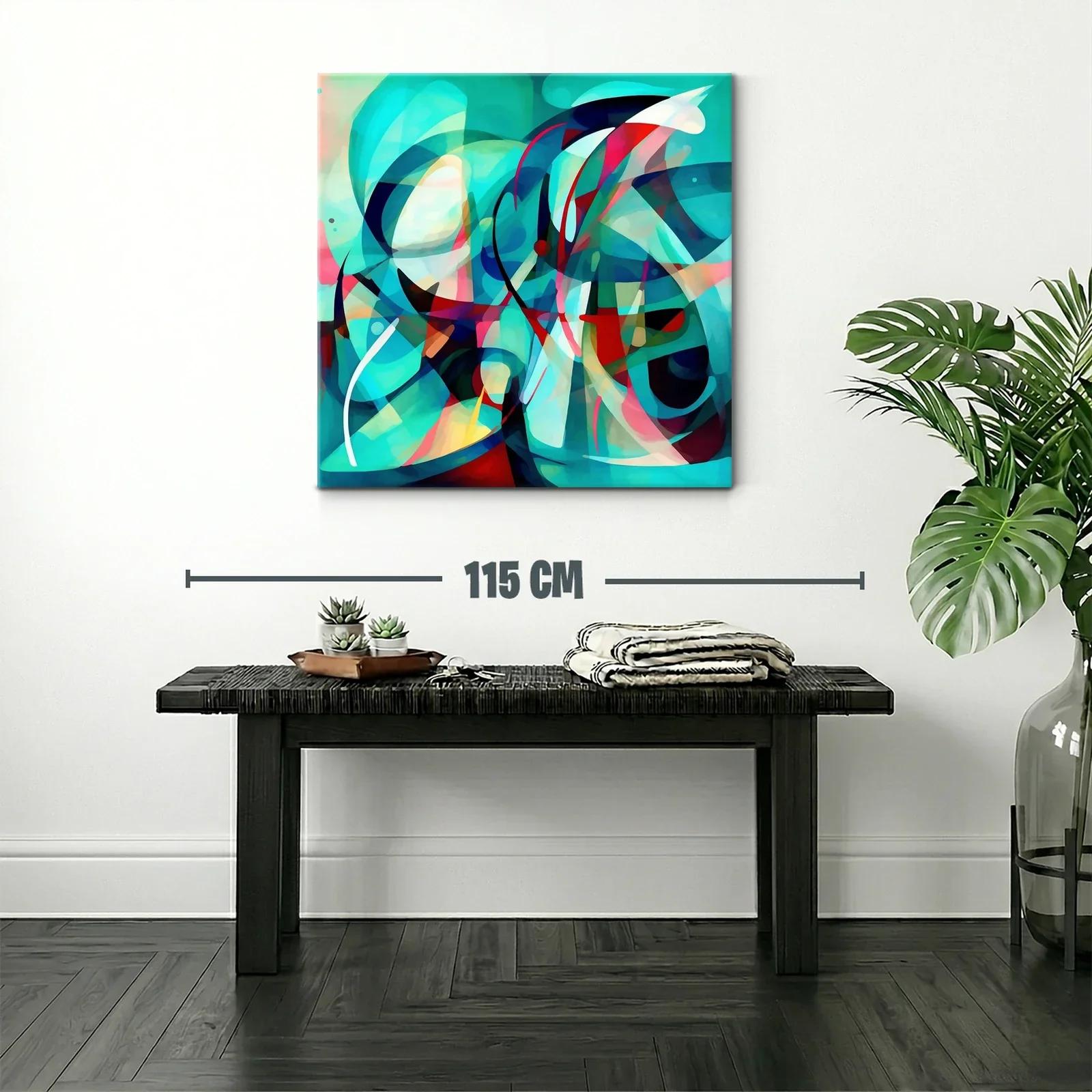 Cuadro abstracto vibrante con formas fluidas en tonos turquesa — miniatura 2