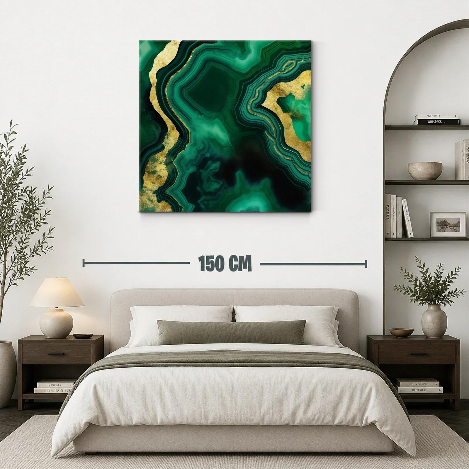 Arte Abstracto en Verde Esmeralda con Destellos Dorados — miniatura 3