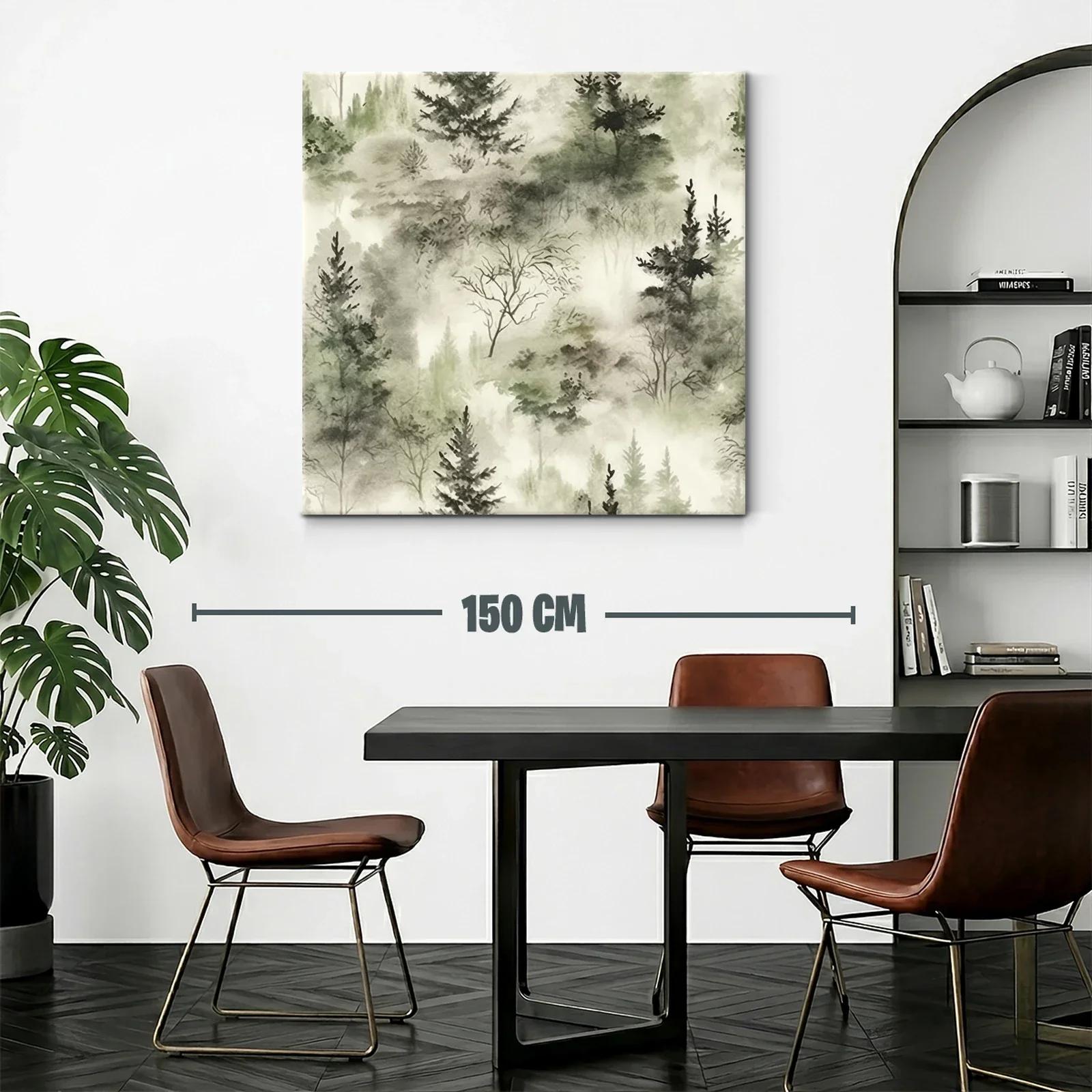 Cuadro de bosque brumoso con tonos verdes suaves — miniatura 2
