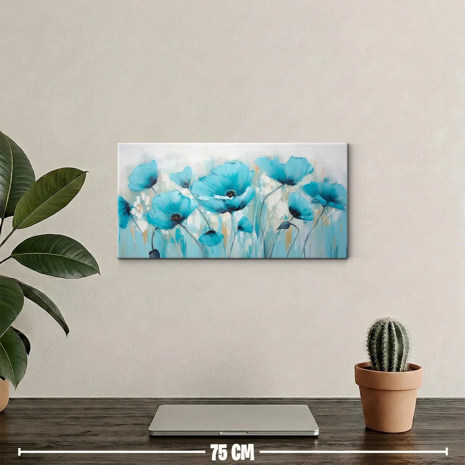 Cuadro amapolas turquesa con fondo suave — miniatura 2