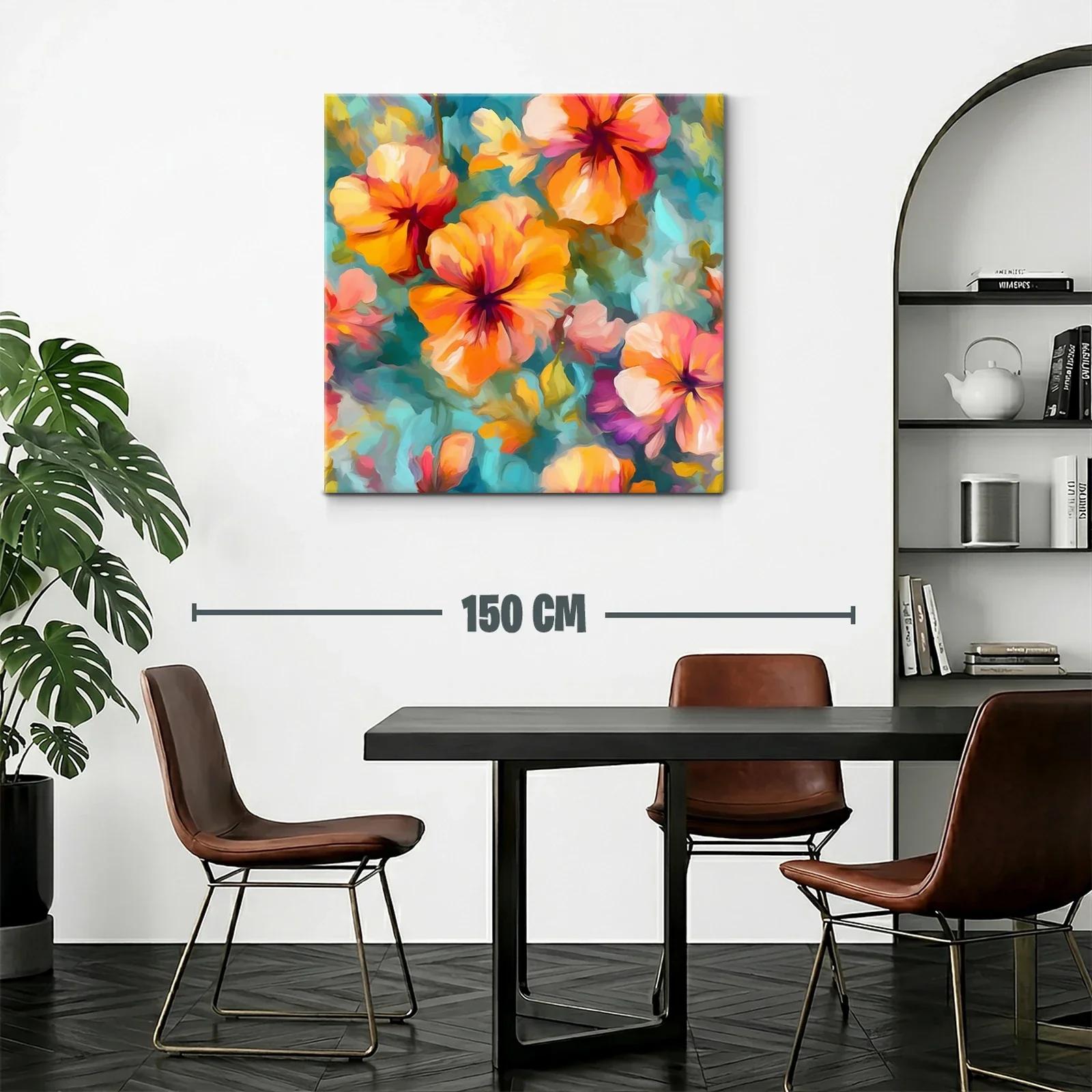 Cuadro de flores vibrantes en tonos cálidos y fríos — miniatura 2