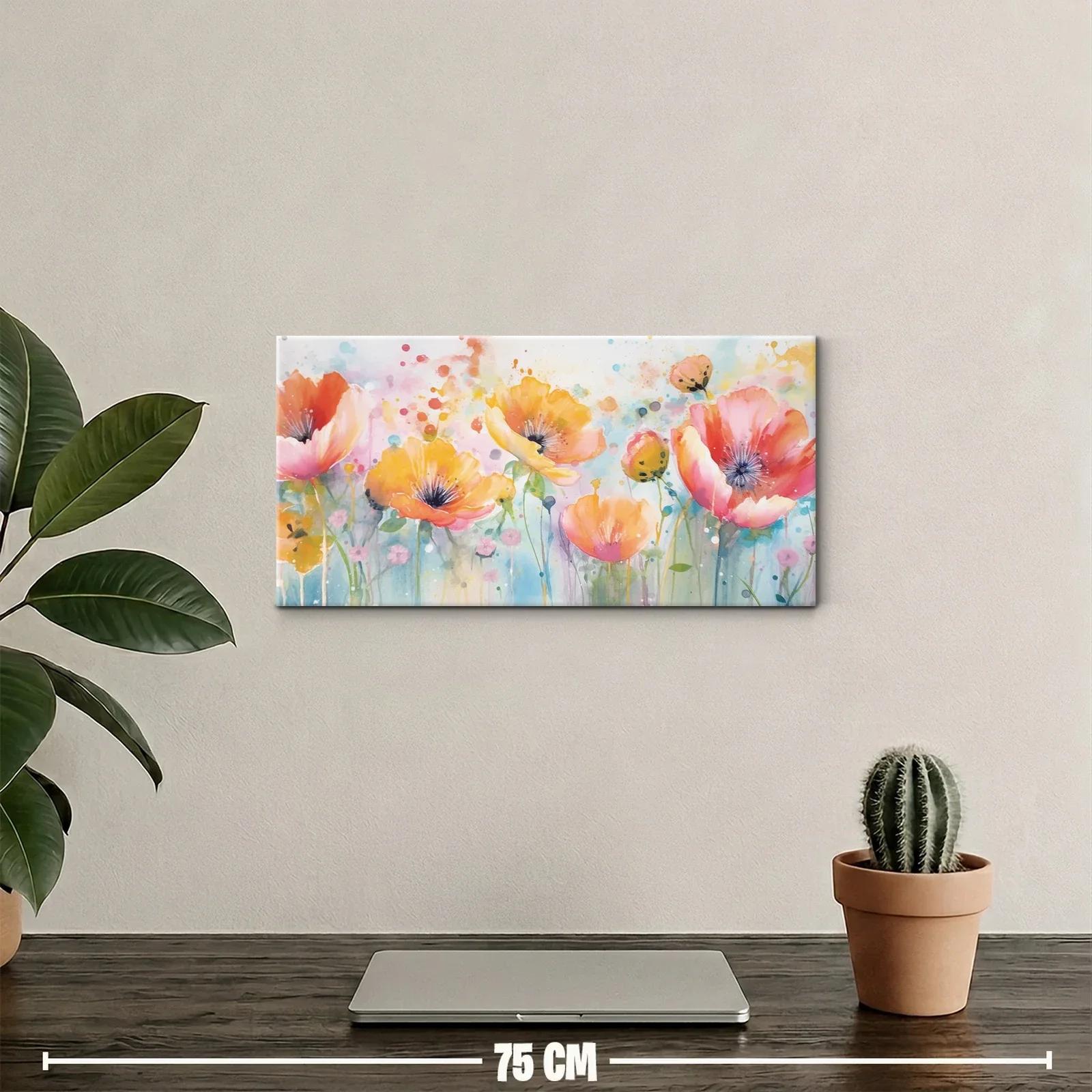 Cuadro de amapolas rosas y naranjas en ramillete etéreo — miniatura 2