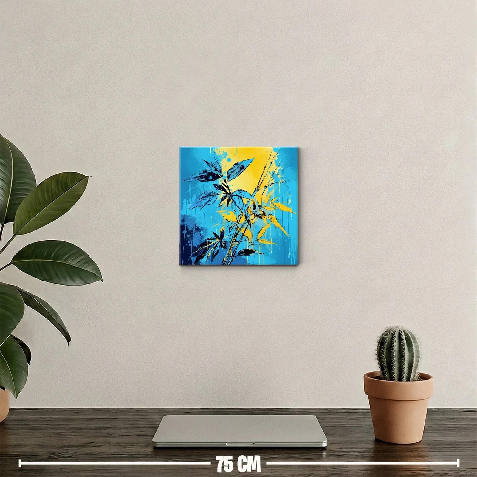 Cuadro decorativo con hojas en vibrantes tonos azules y amarillos — miniatura 2