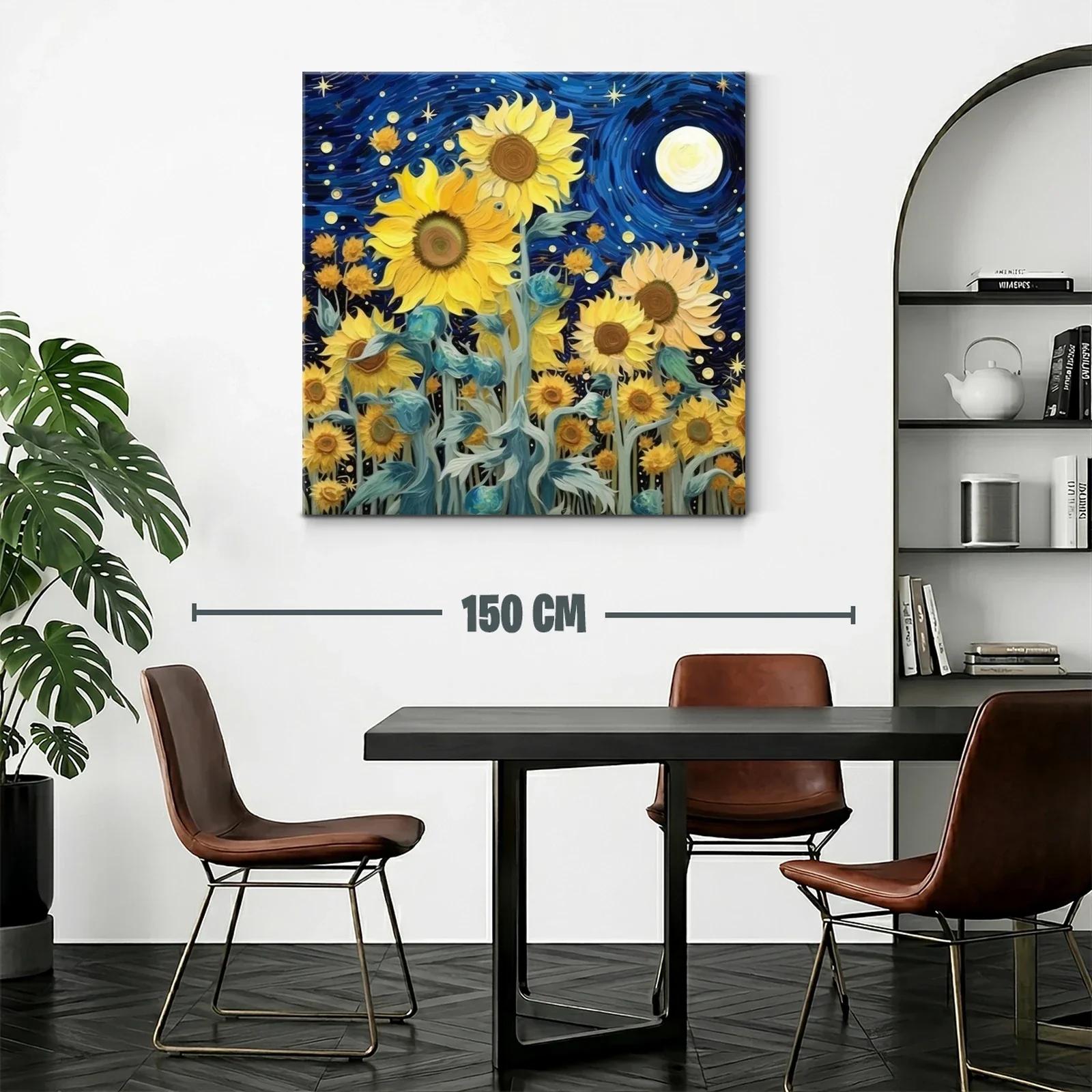 Girasoles bajo un cielo nocturno estrellado y vibrante — miniatura 2