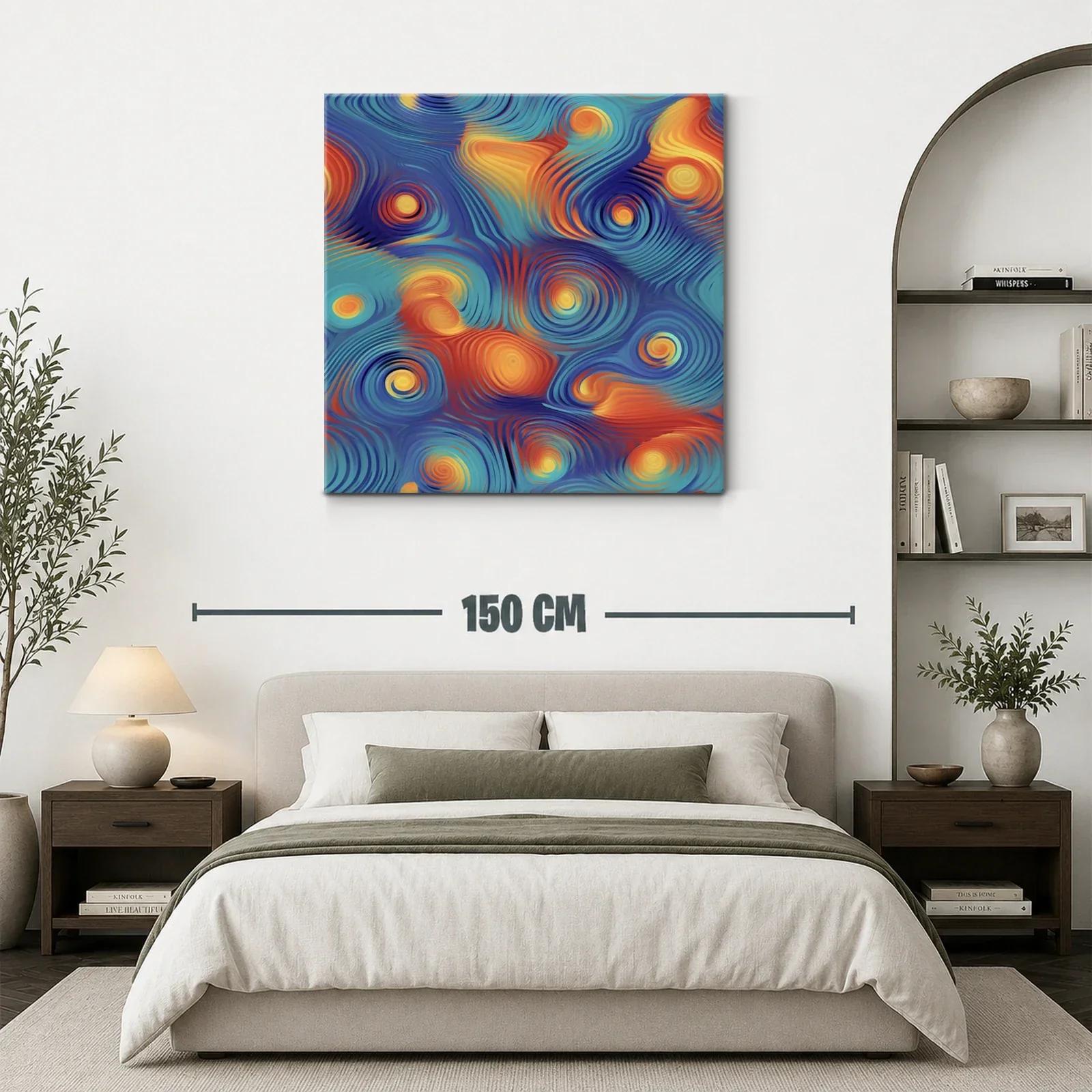 Cuadro abstracto vibrante con espirales y ondas en tonos cálidos — miniatura 3
