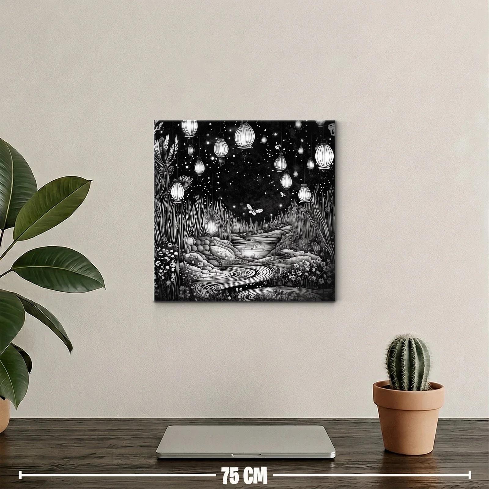 Paisaje nocturno con linternas y mariposas brillantes — miniatura 2