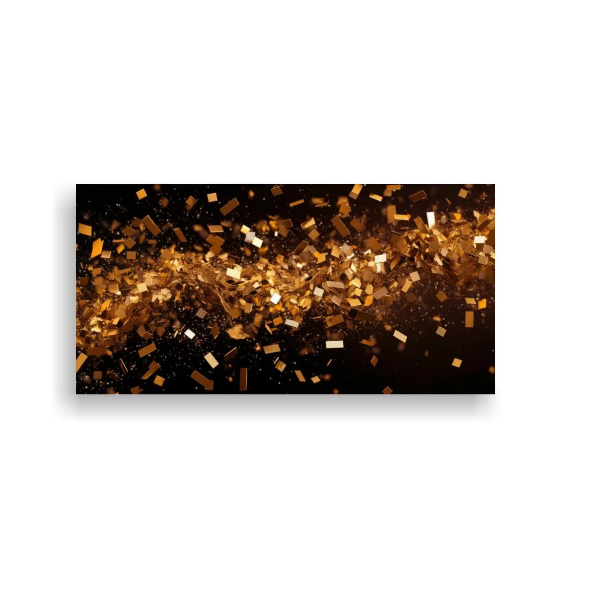 Cuadro confeti dorado en franja luminosa sobre fondo negro — imagen principal