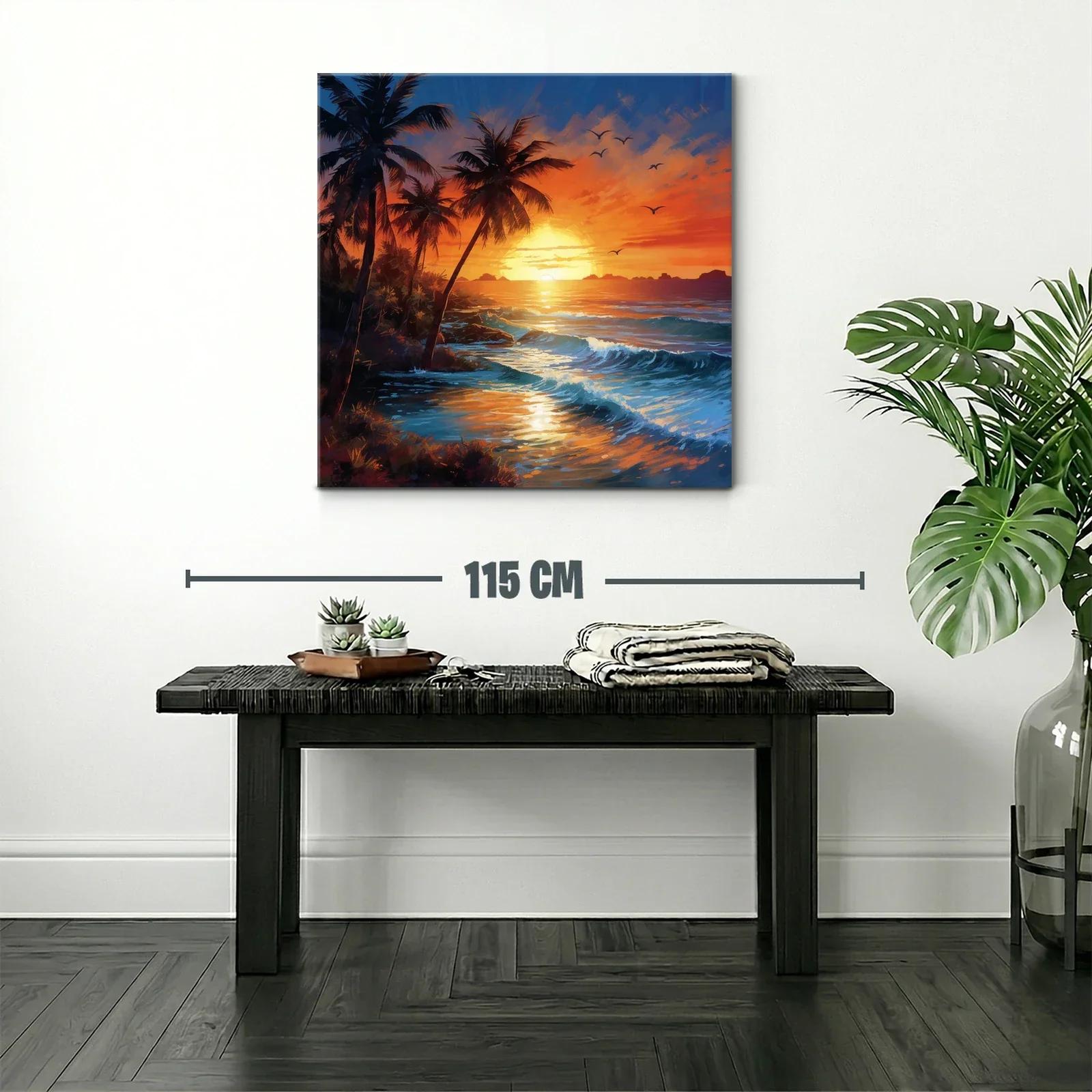 Atardecer en la playa con palmeras y olas en calma — miniatura 2