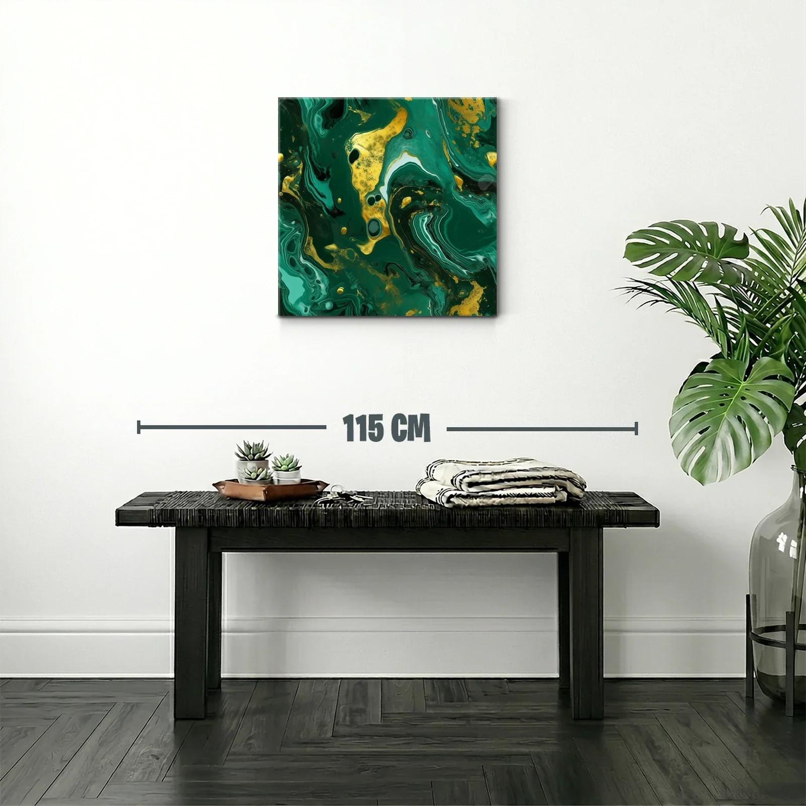 Arte Abstracto en Verde y Dorado con Movimiento Fluido — miniatura 2