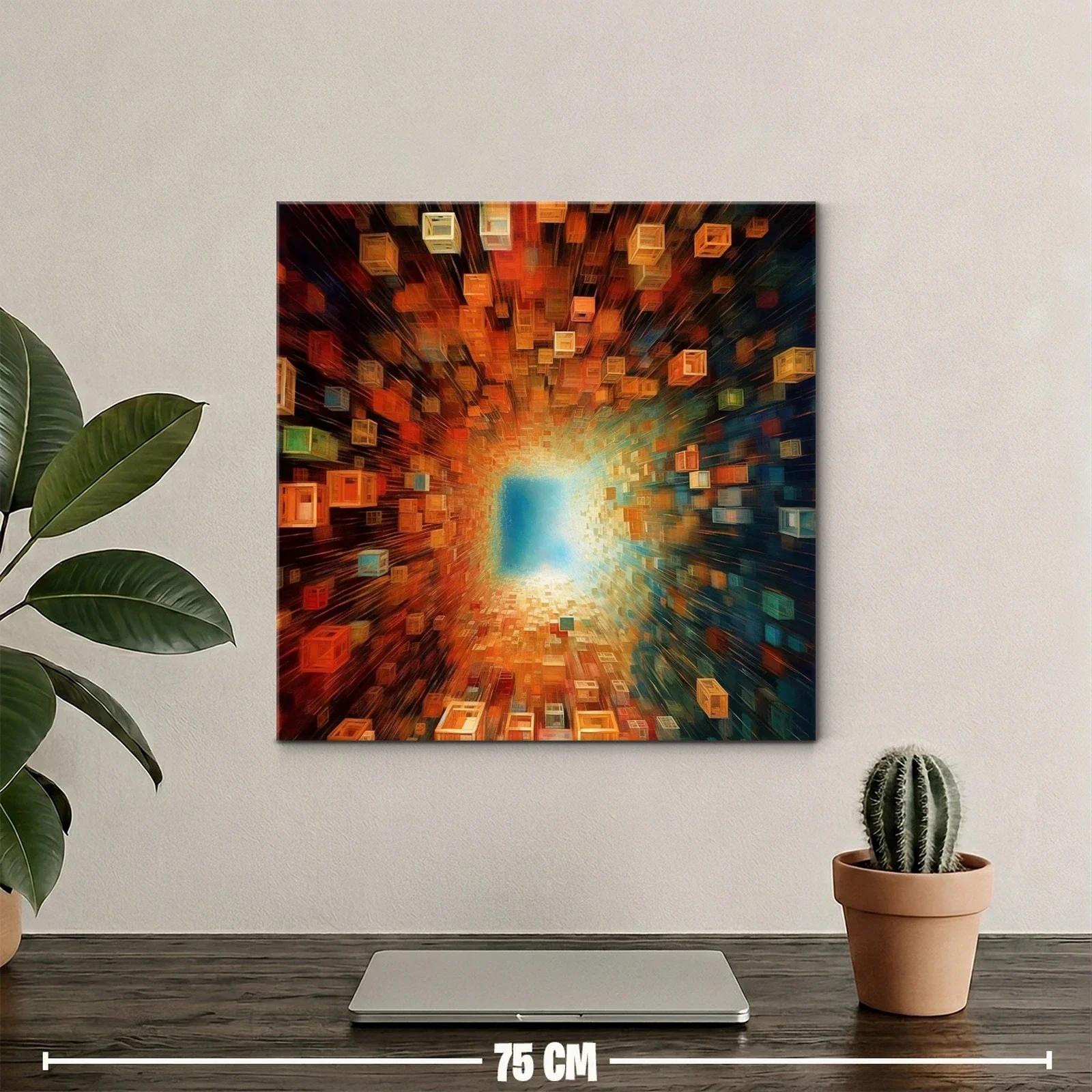 Cuadro abstracto con cubos en perspectiva y luz intensa — miniatura 2