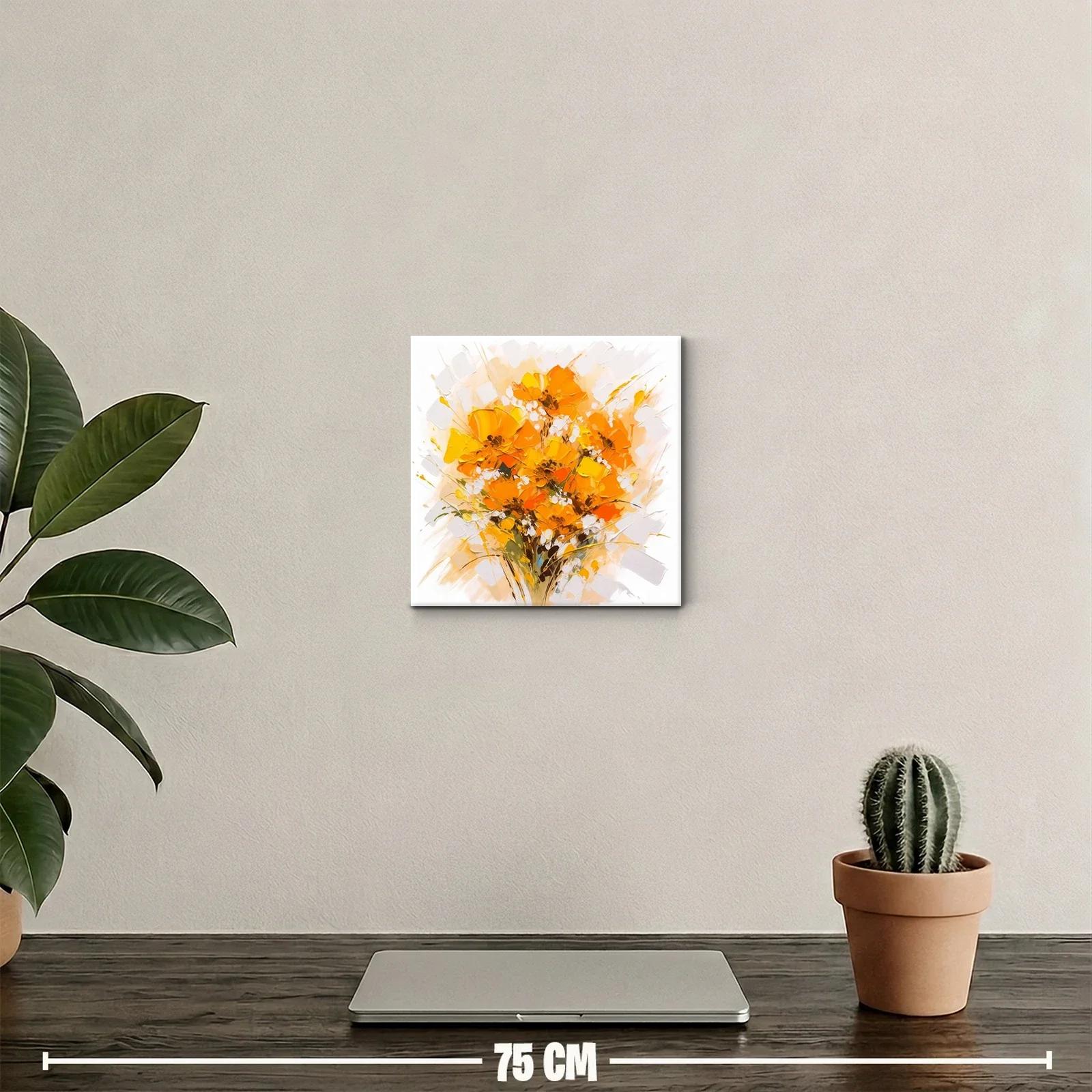 Cuadro decorativo con ramo de flores en tonos naranja y blanco — miniatura 2