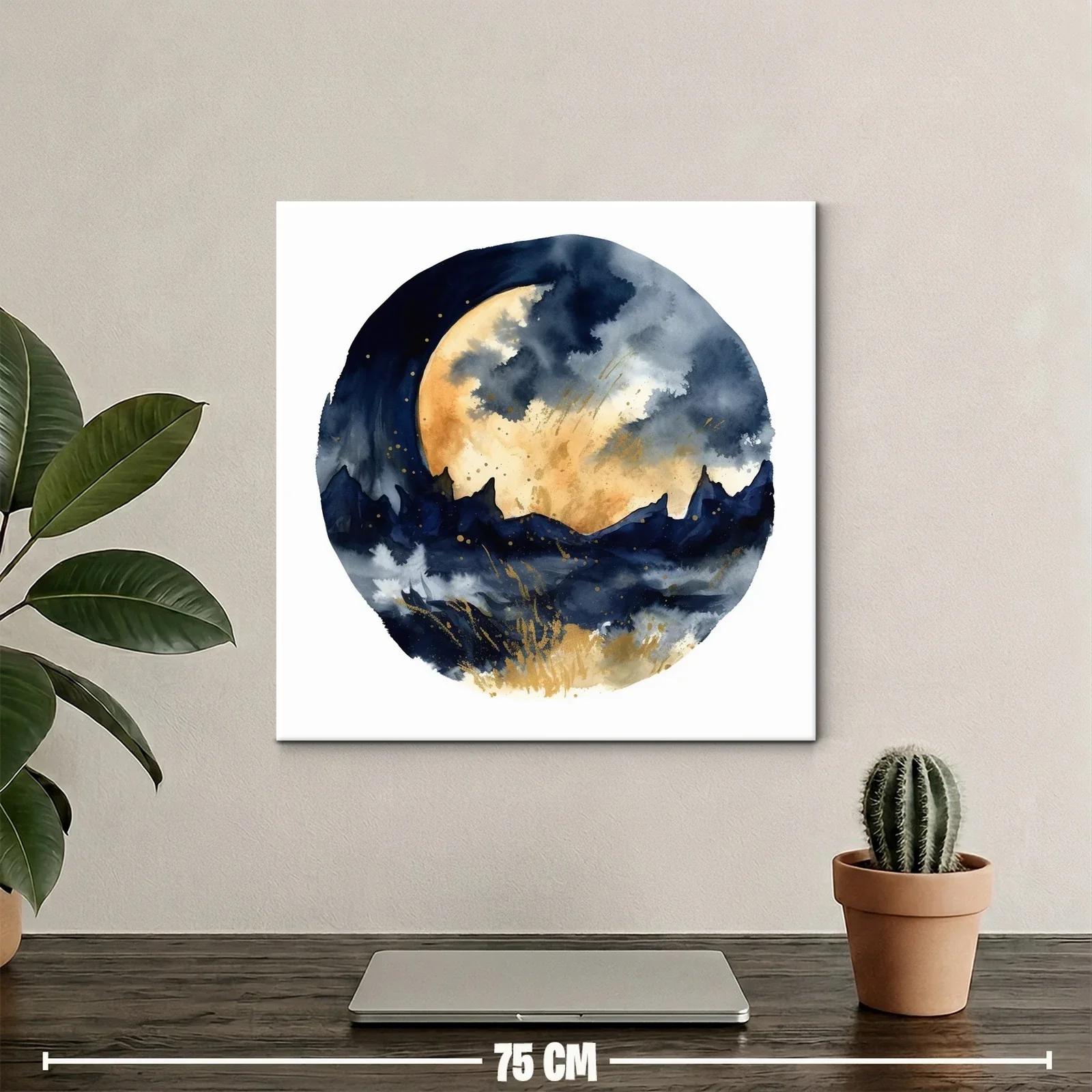 Paisaje nocturno con luna llena y montañas estilizadas — miniatura 2