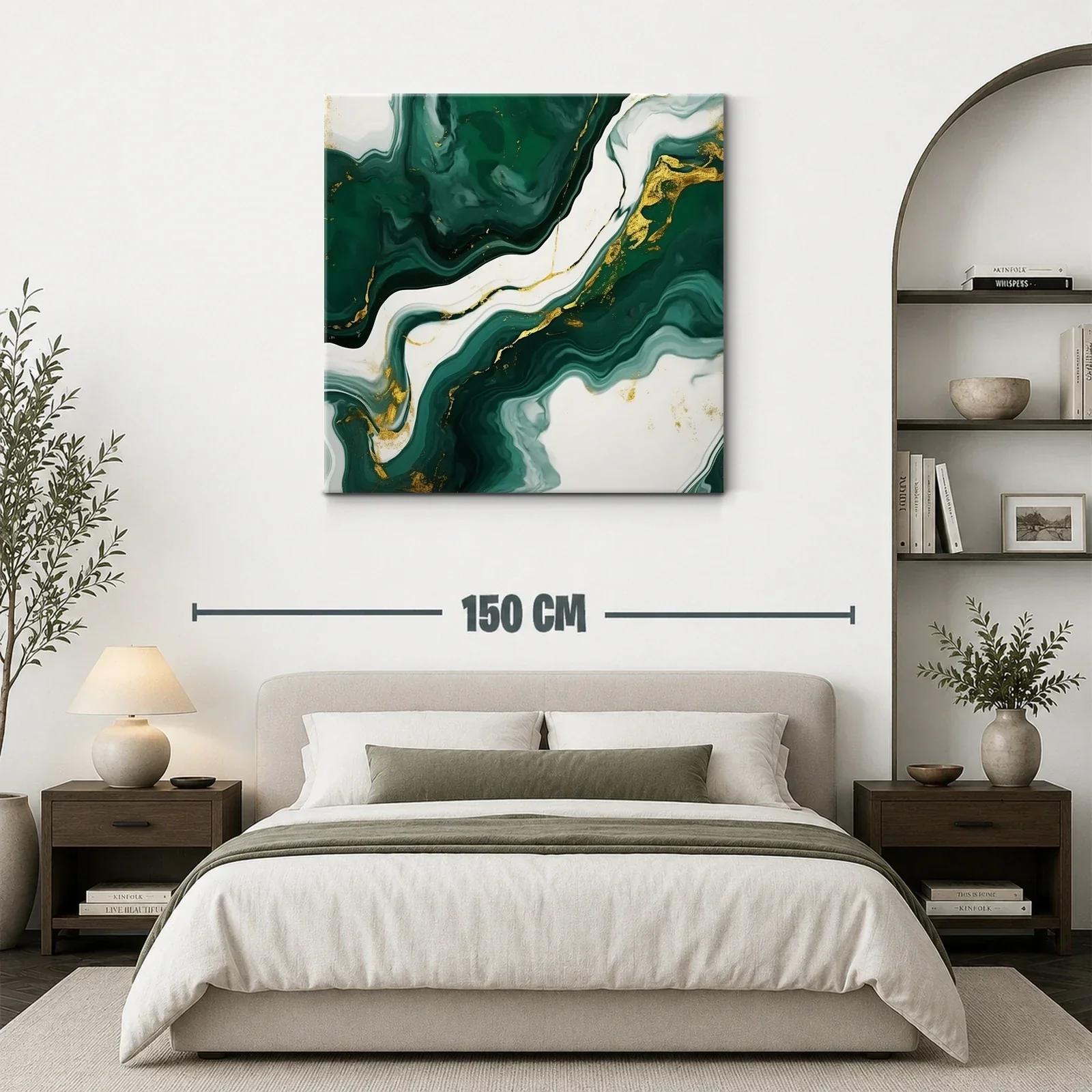 Cuadro abstracto con tonos verdes y detalles dorados — miniatura 3