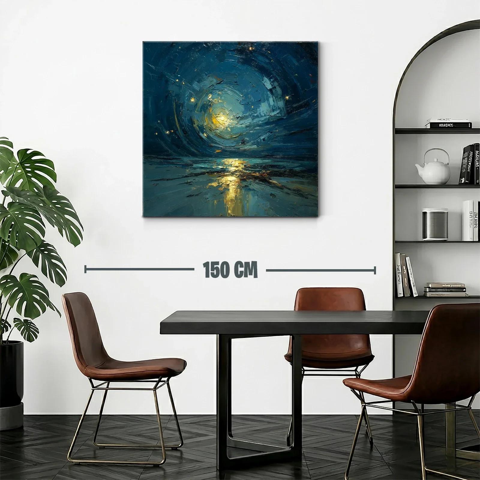 Cuadro abstracto con luz dorada en paisaje nocturno — miniatura 2