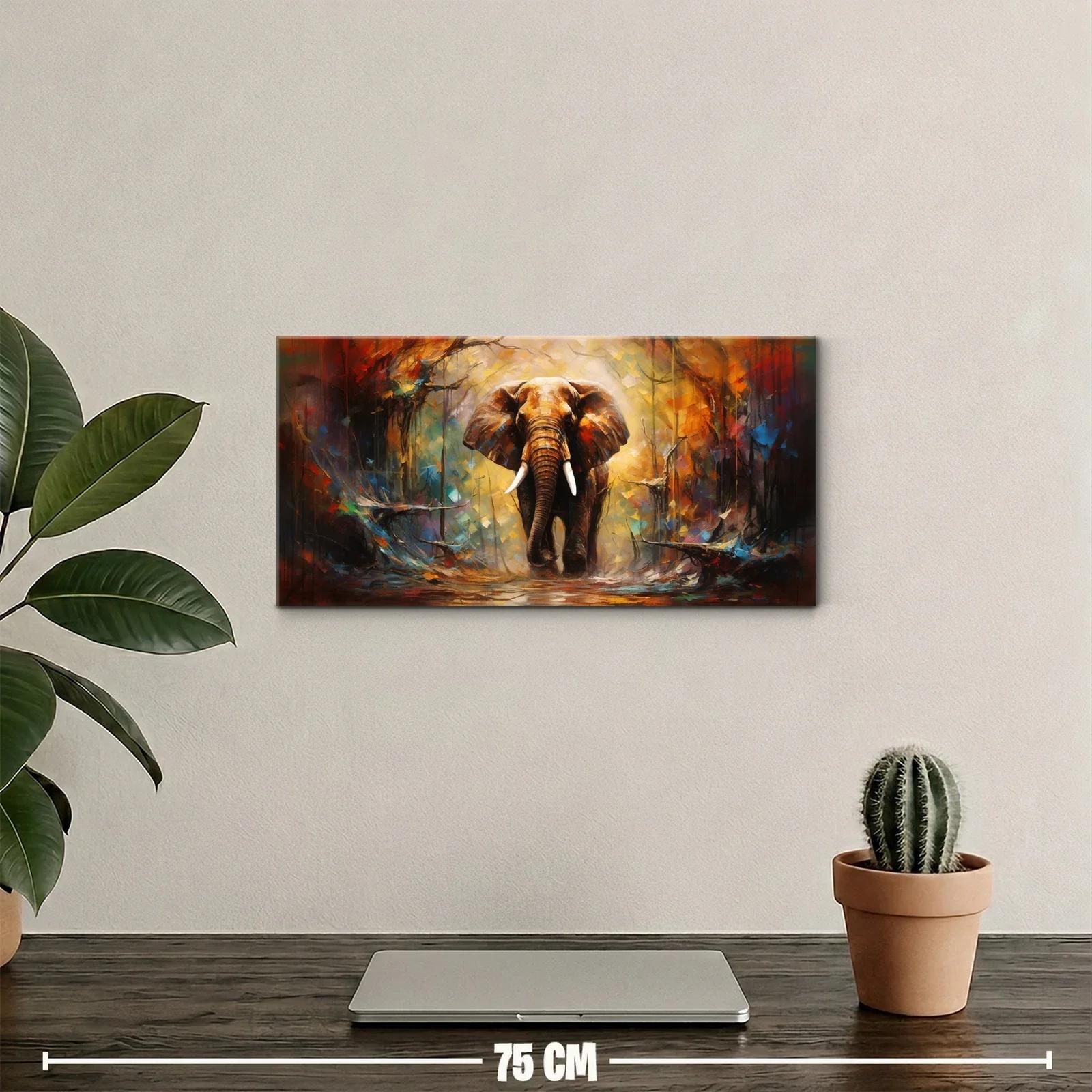 Cuadro elefante con colmillos y fondo difuso luminoso — miniatura 2