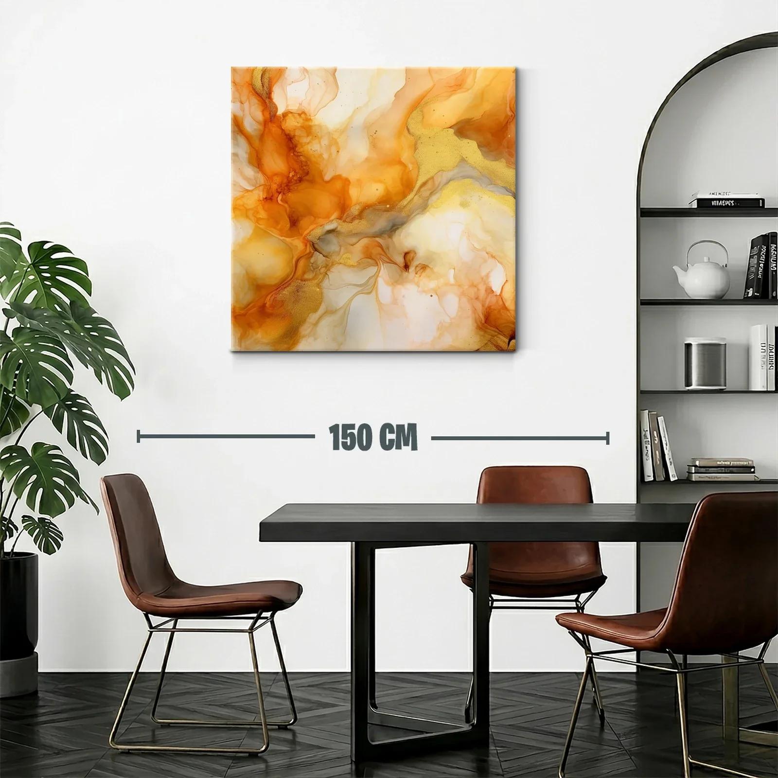 Cuadro abstracto en tonos cálidos dorados y naranjas — miniatura 2