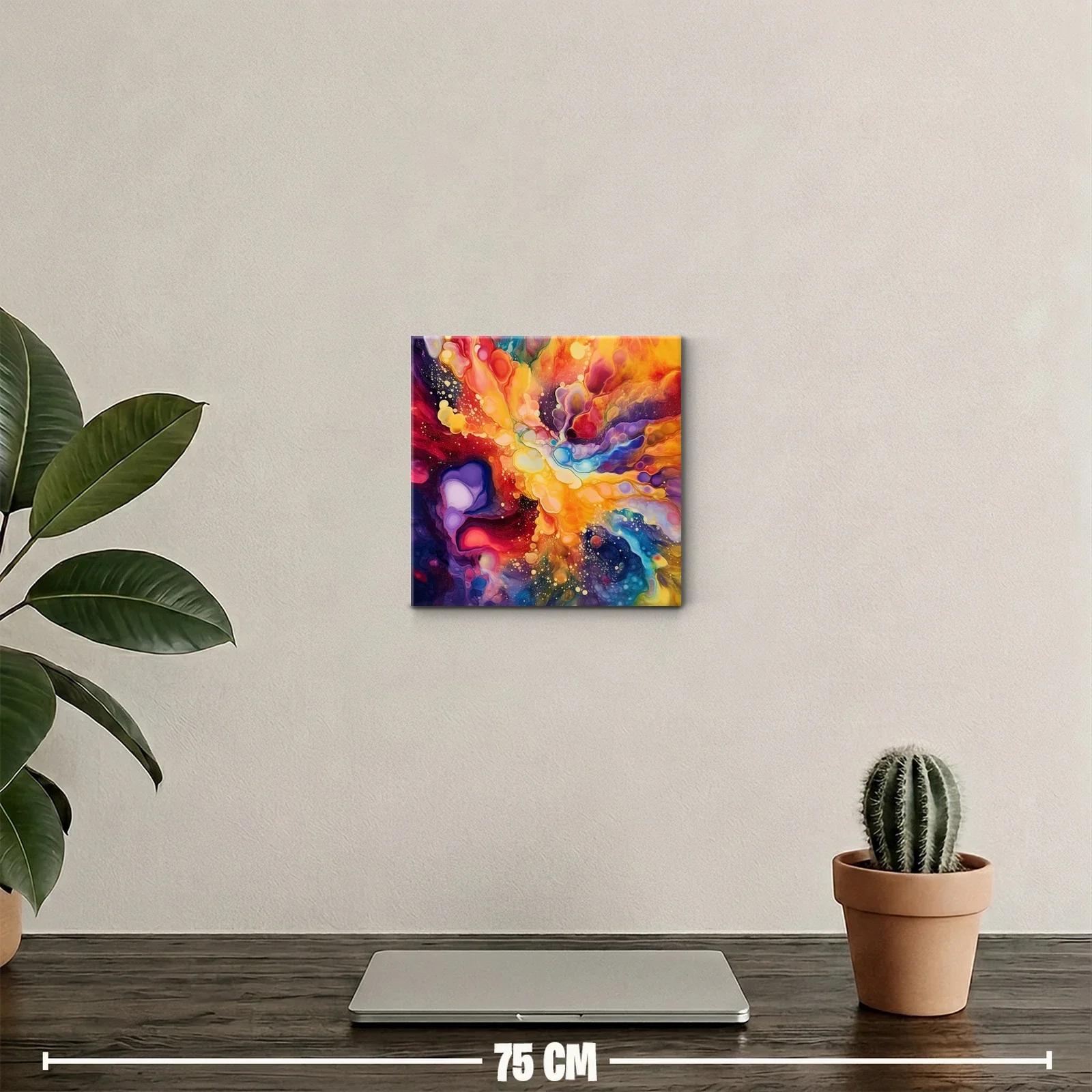 Cuadro abstracto con explosión de colores vibrantes y formas fluidas — miniatura 2