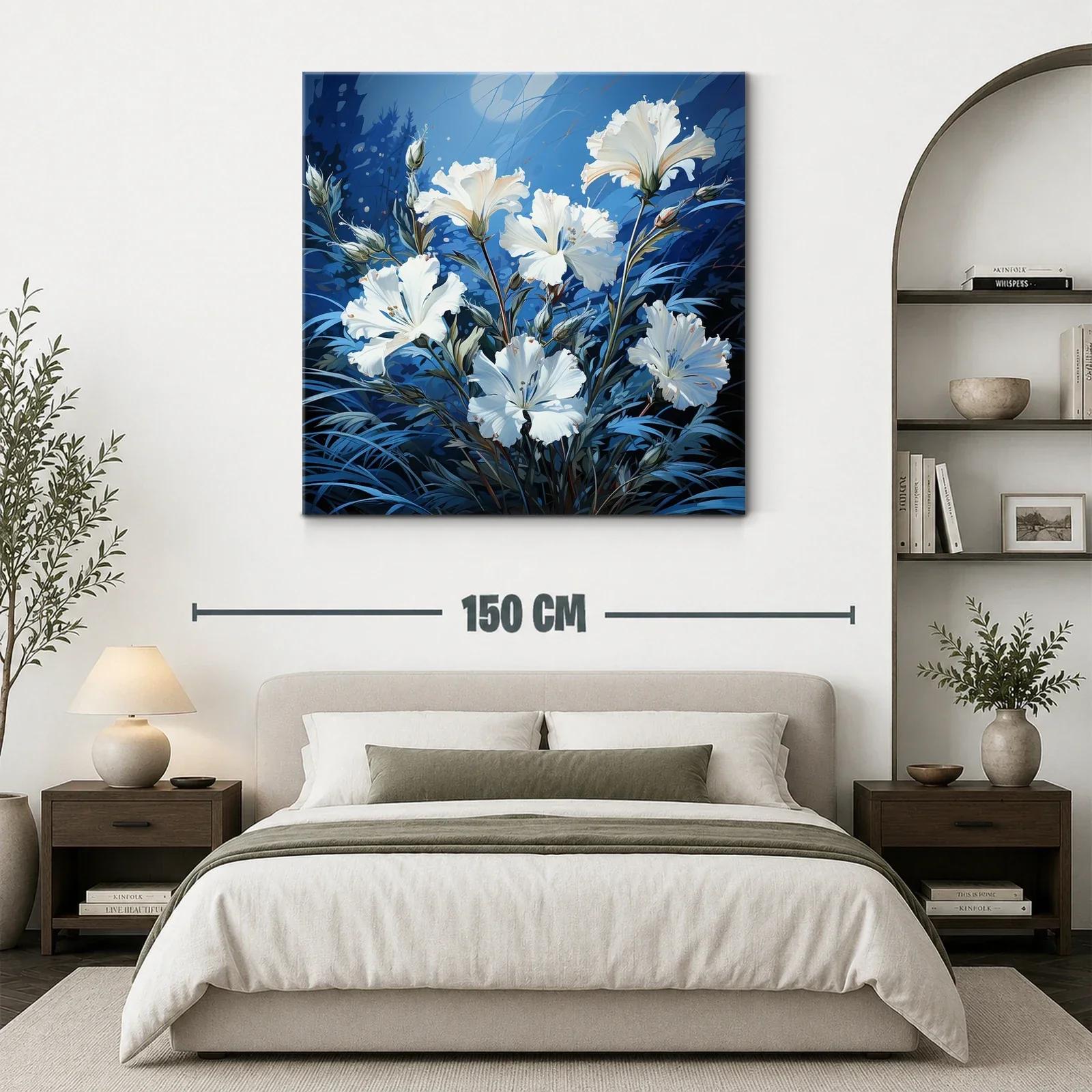 Cuadro con delicadas flores blancas sobre fondo azul — miniatura 3