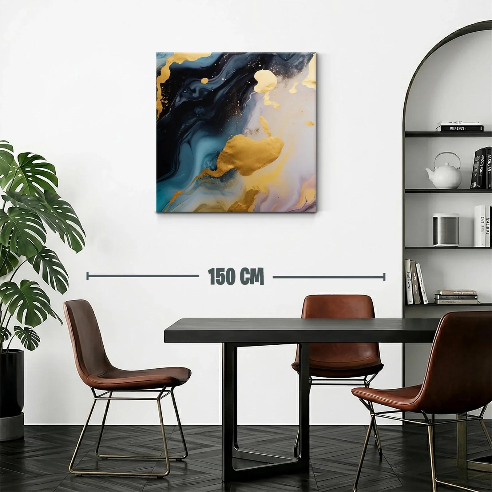 Cuadro abstracto con destellos dorados y tonos profundo azul — miniatura 2