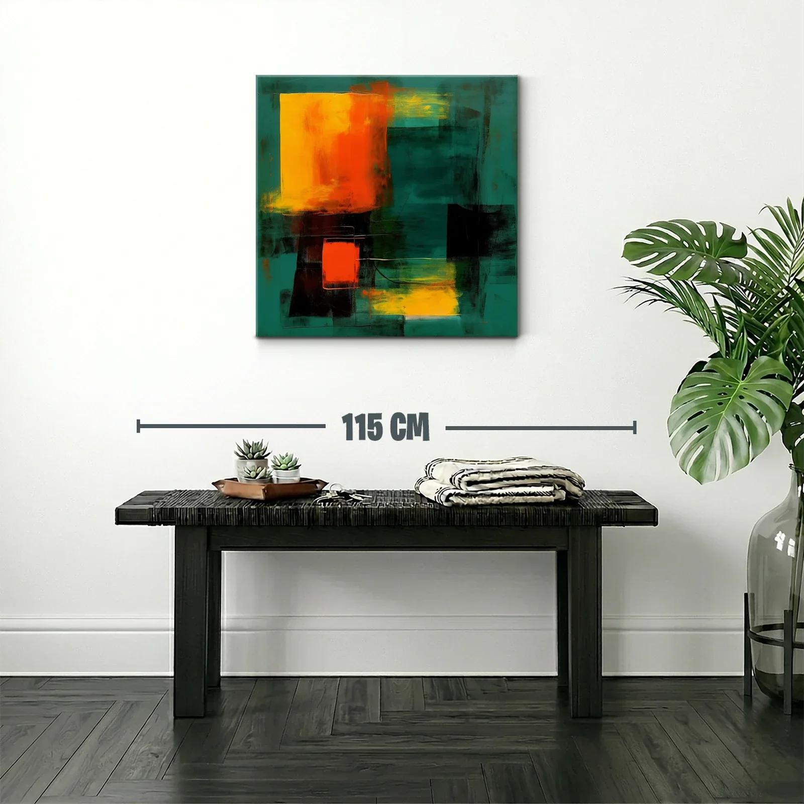 Cuadro abstracto con contraste vibrante en tonos verdes y naranjas — miniatura 2