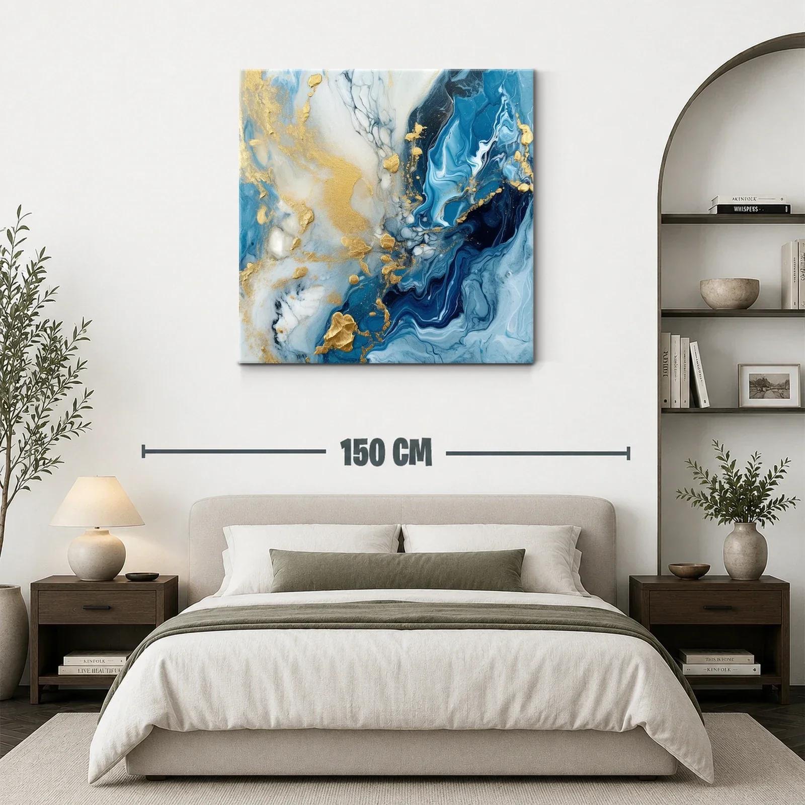 Cuadro abstracto con tonos azules y dorados elegantes — miniatura 3