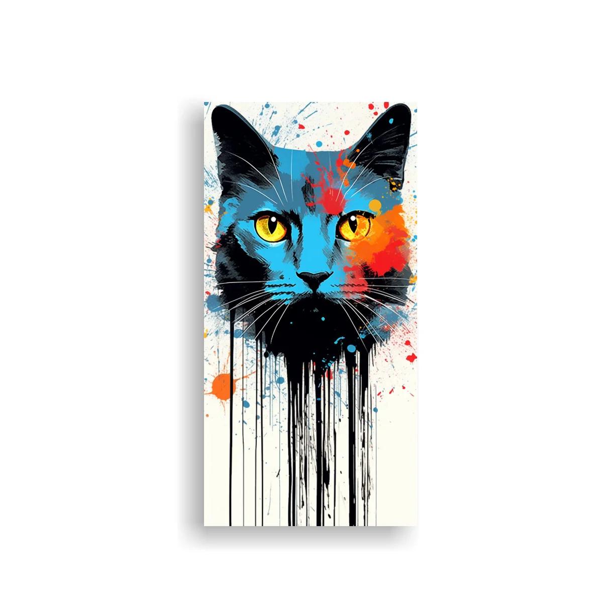Cuadro rostro de gato negro con salpicaduras de pintura — imagen principal