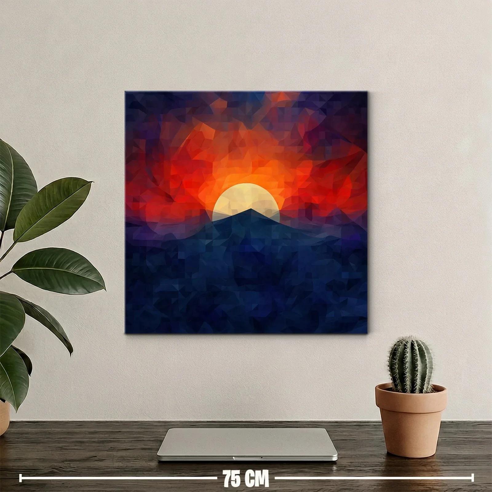 Atardecer geométrico con montaña y sol brillante — miniatura 2
