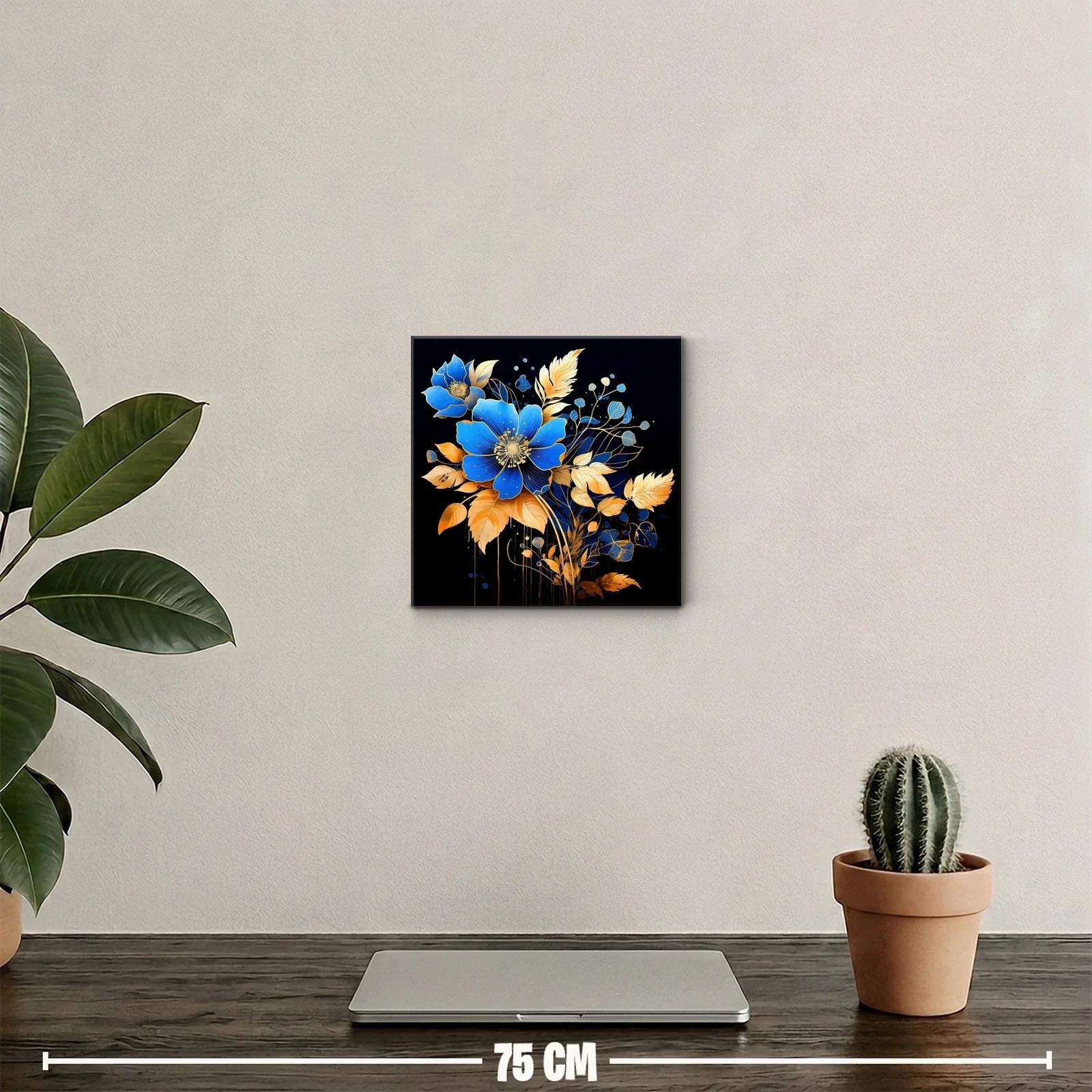Exuberante ramo floral en tonos dorados y azules vibrantes — miniatura 2